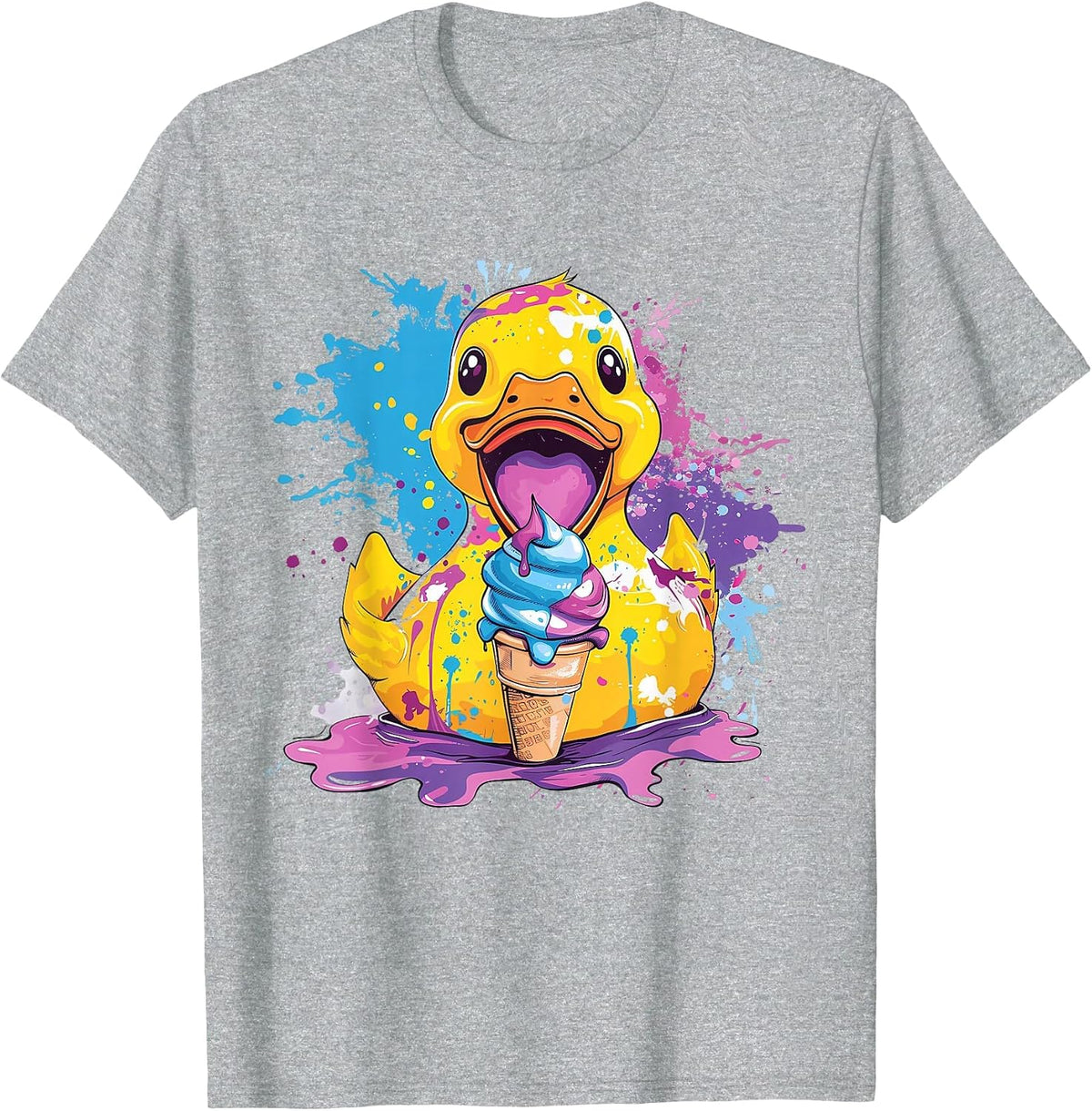 Rubber Duckie Rubber Duck Ice Cream Lover Watercolor Drawing T-Shirt - Heather Grey