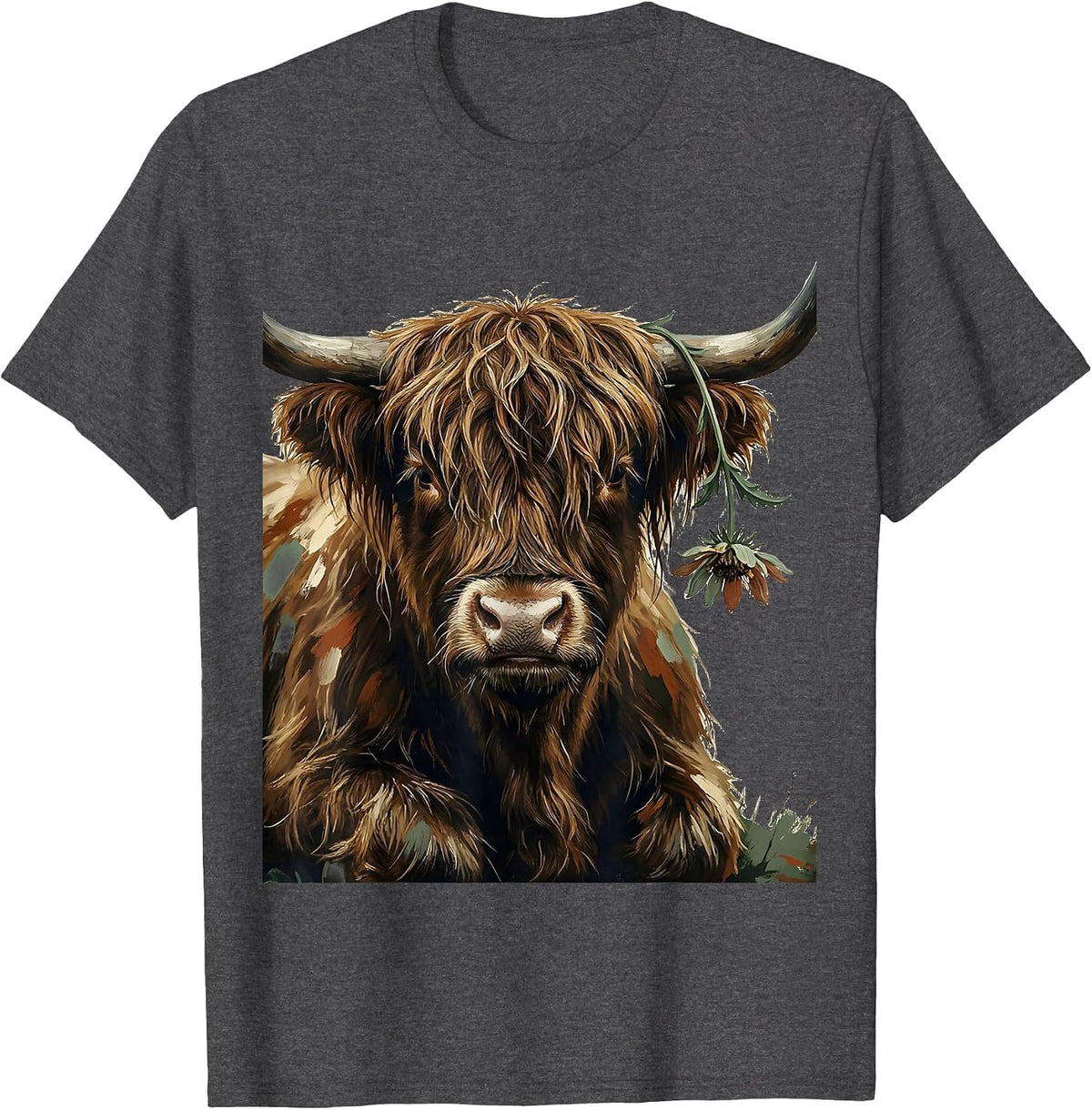 Men's Highland Cow Shaggy Head Funny Farm Animal Humor T-Shirt - Dark Heather Grey