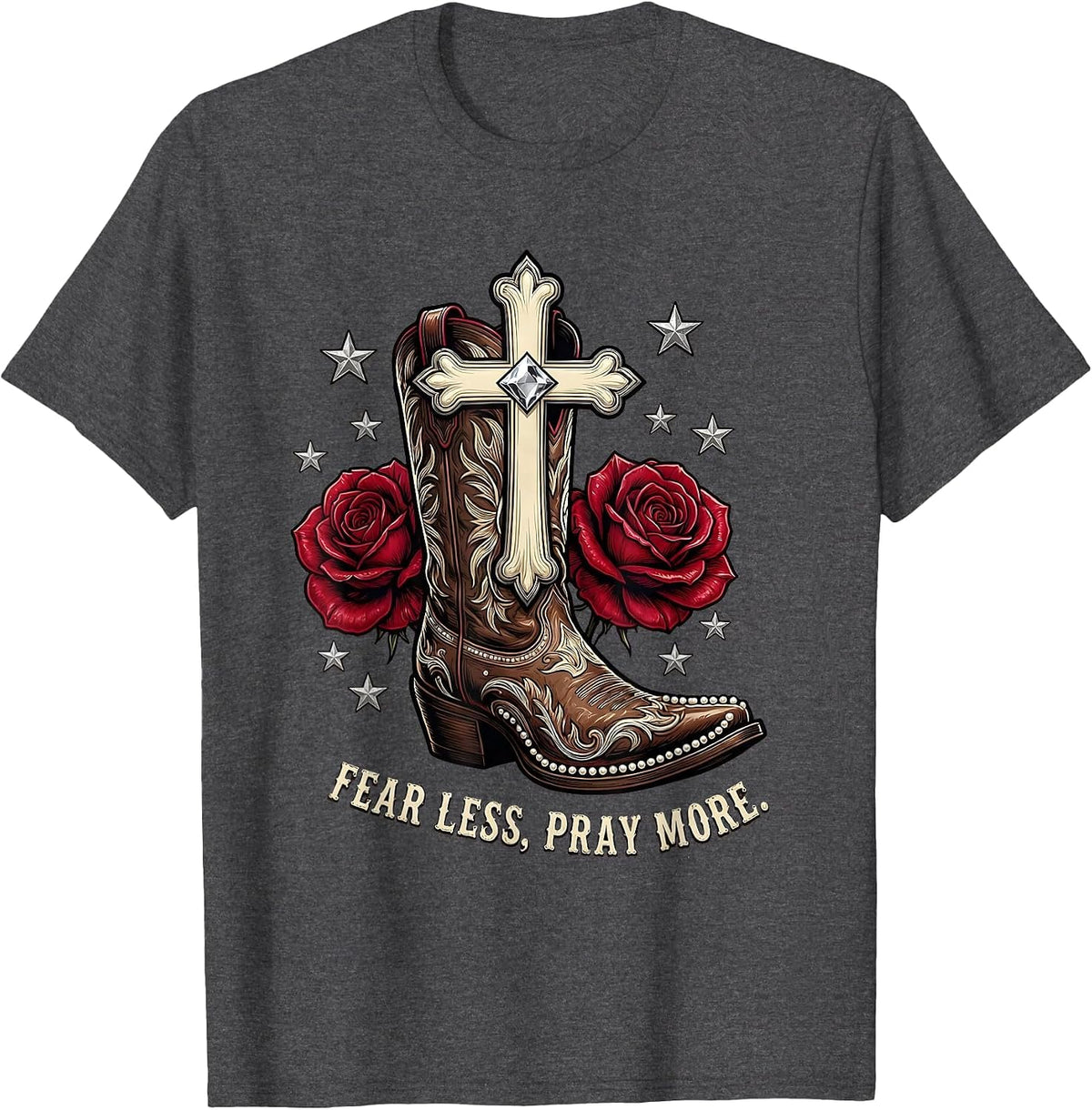 Men's Fear Less Pray More Faith Over Fear Design T-Shirt - Dark Heather Grey