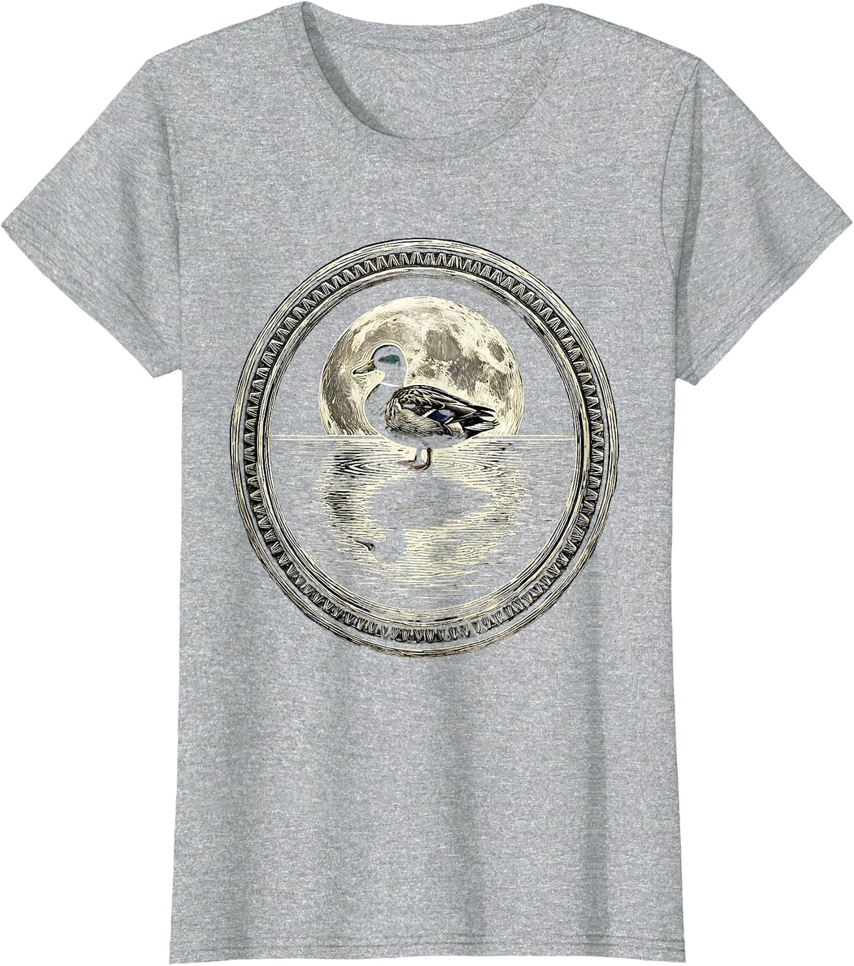Duck Silhouette Full Moon Reflection Art T-Shirt - Heather Grey