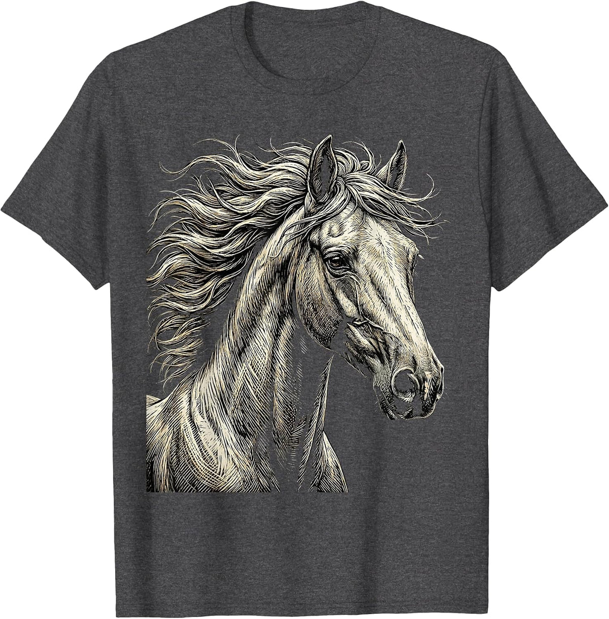 Wild Mane Horse Flowing Wind Graphic T-Shirt - Dark Heather Grey