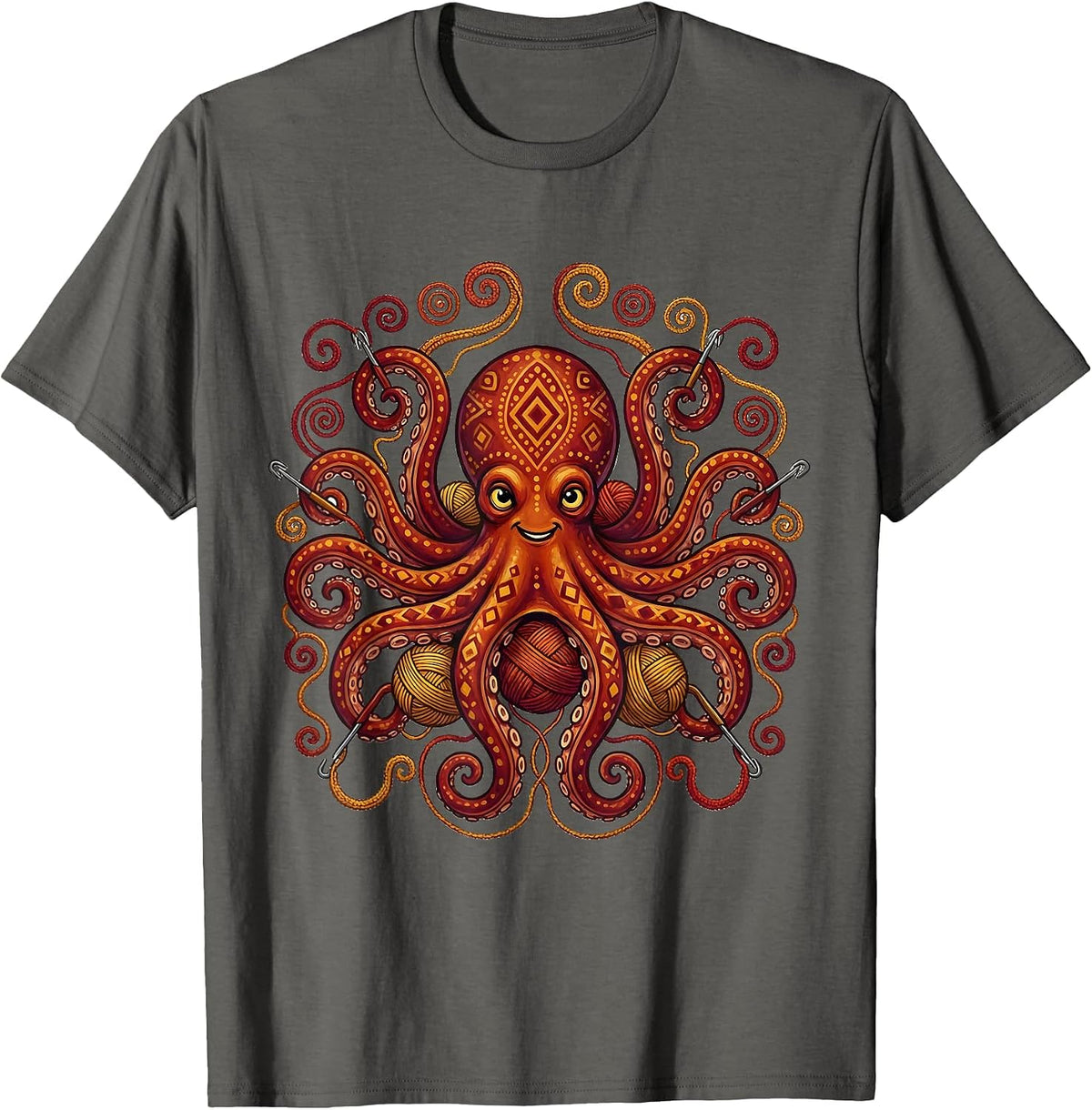 Octopus Knitting With All Eight Tentacles T-Shirt - Asphalt Grey