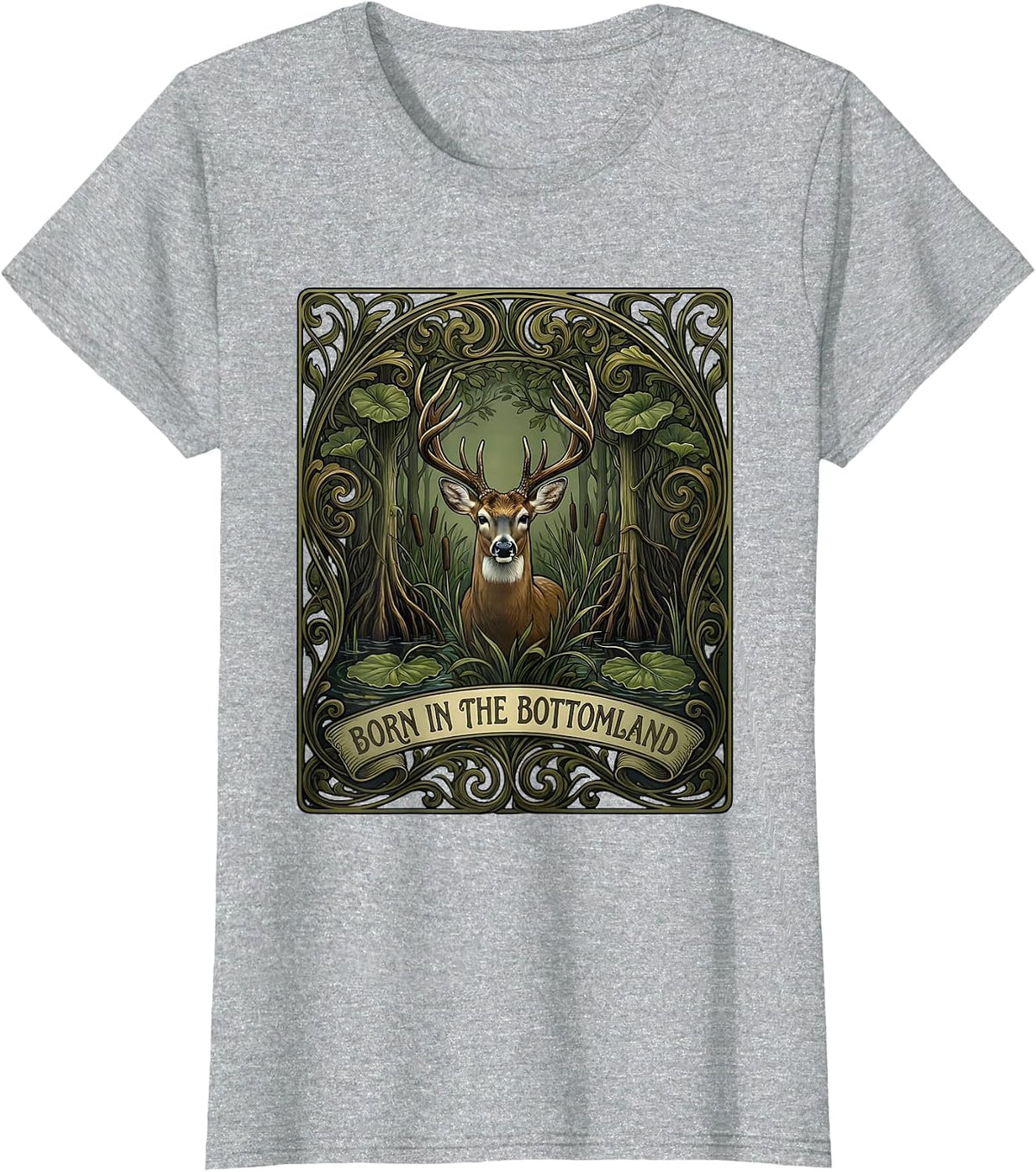 Born in the Bottomland Camo Hunting Design T-Shirt - Heather Grey