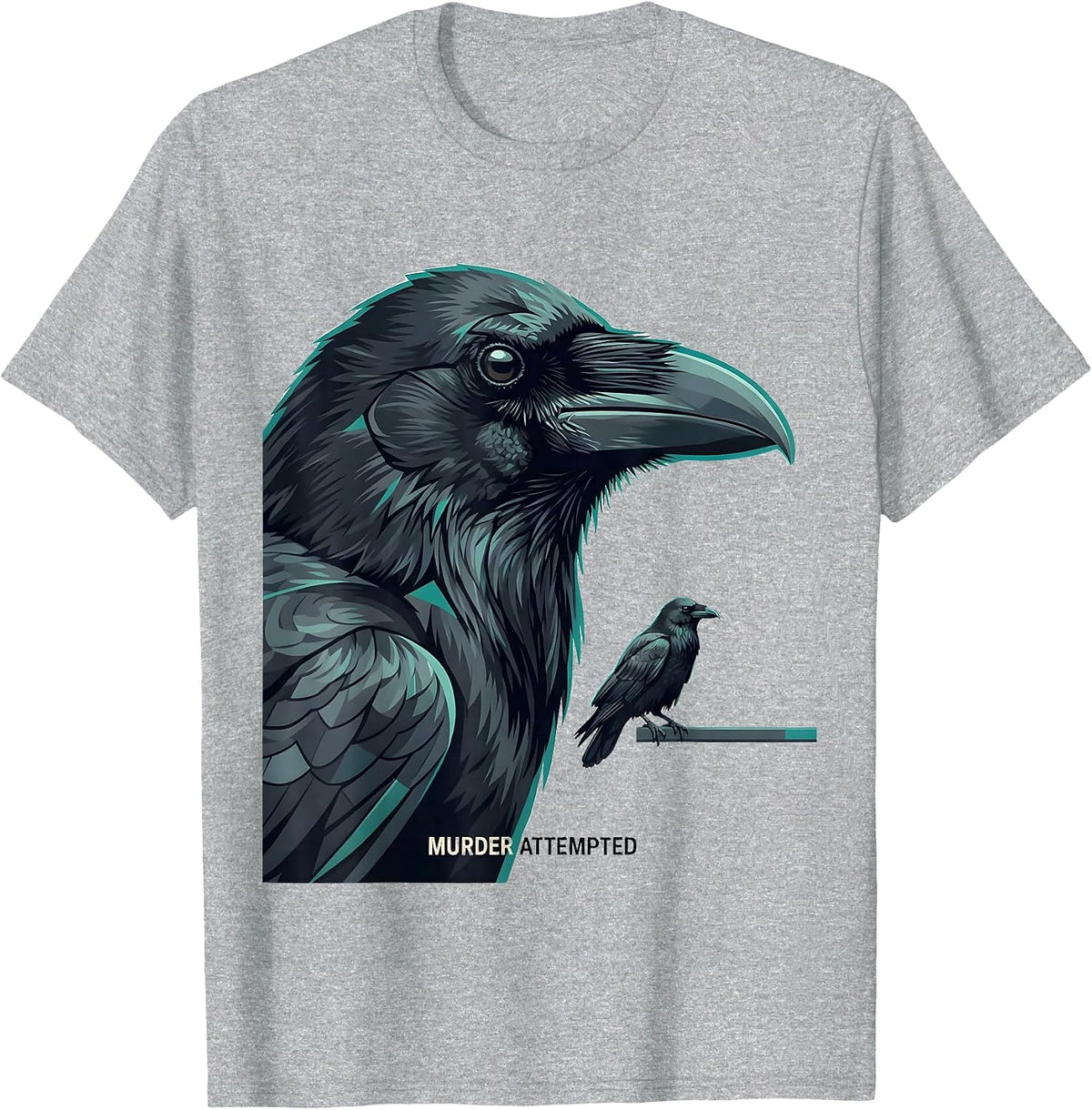 Men's Murder Attempted Flat Vector Dark Humor Crow Lover Gift T-Shirt - Heather Grey