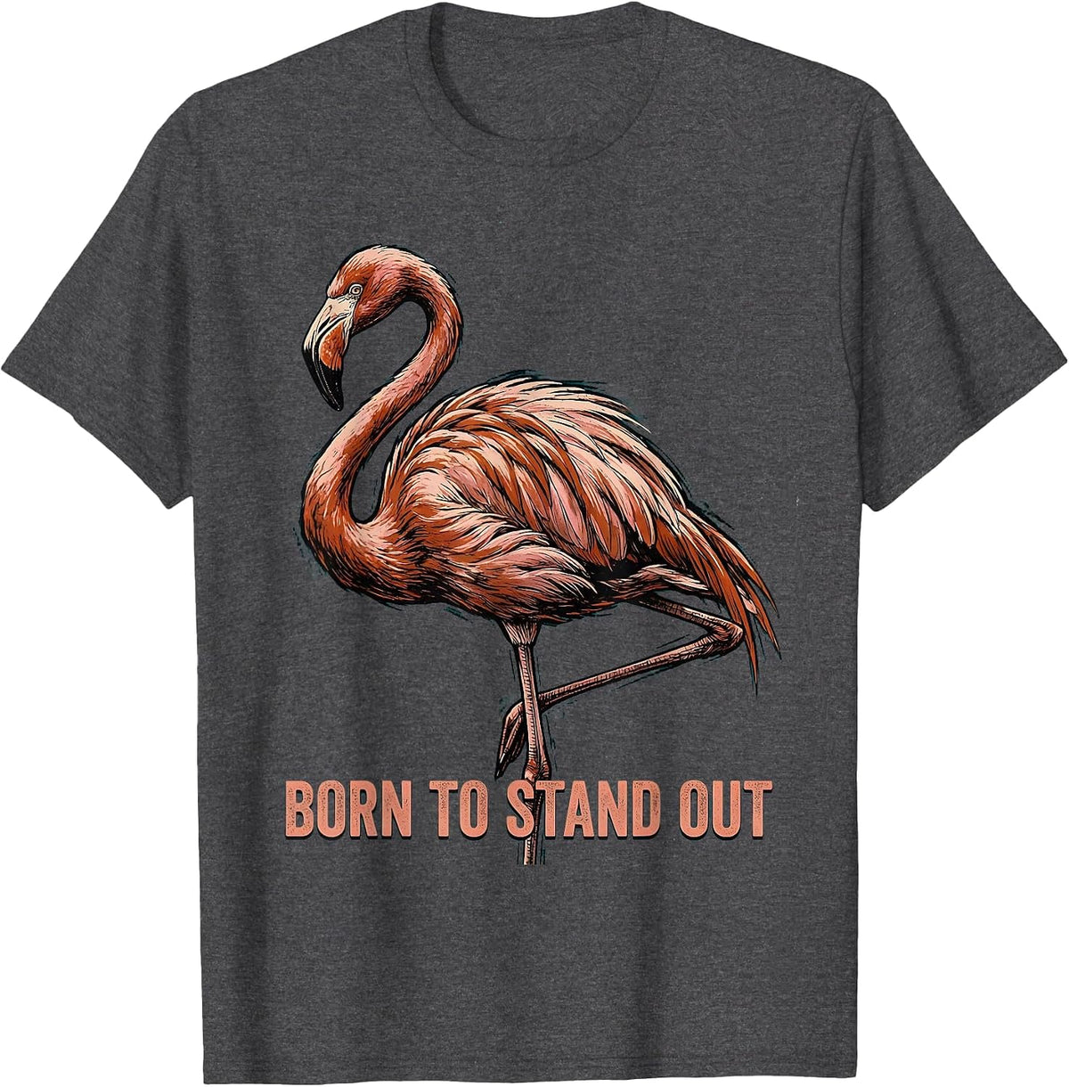 Men's Born to Stand Out Flamingo Graphic Design T-Shirt - Dark Heather Grey