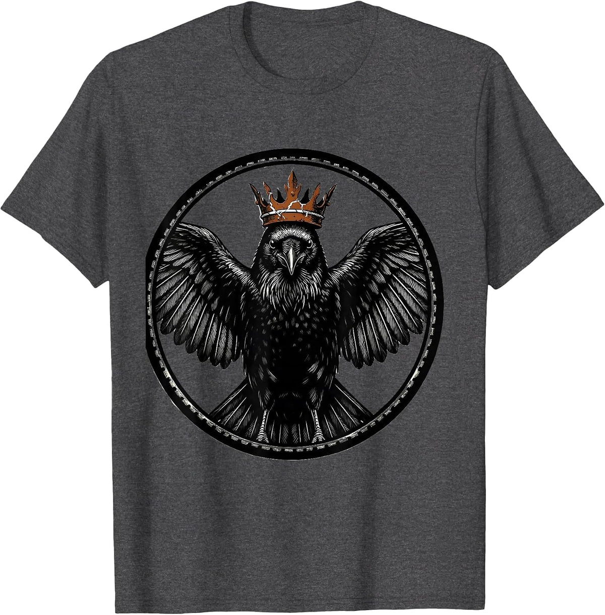 Crow Wearing Rusted Crown Illustration T-Shirt - Dark Heather Grey