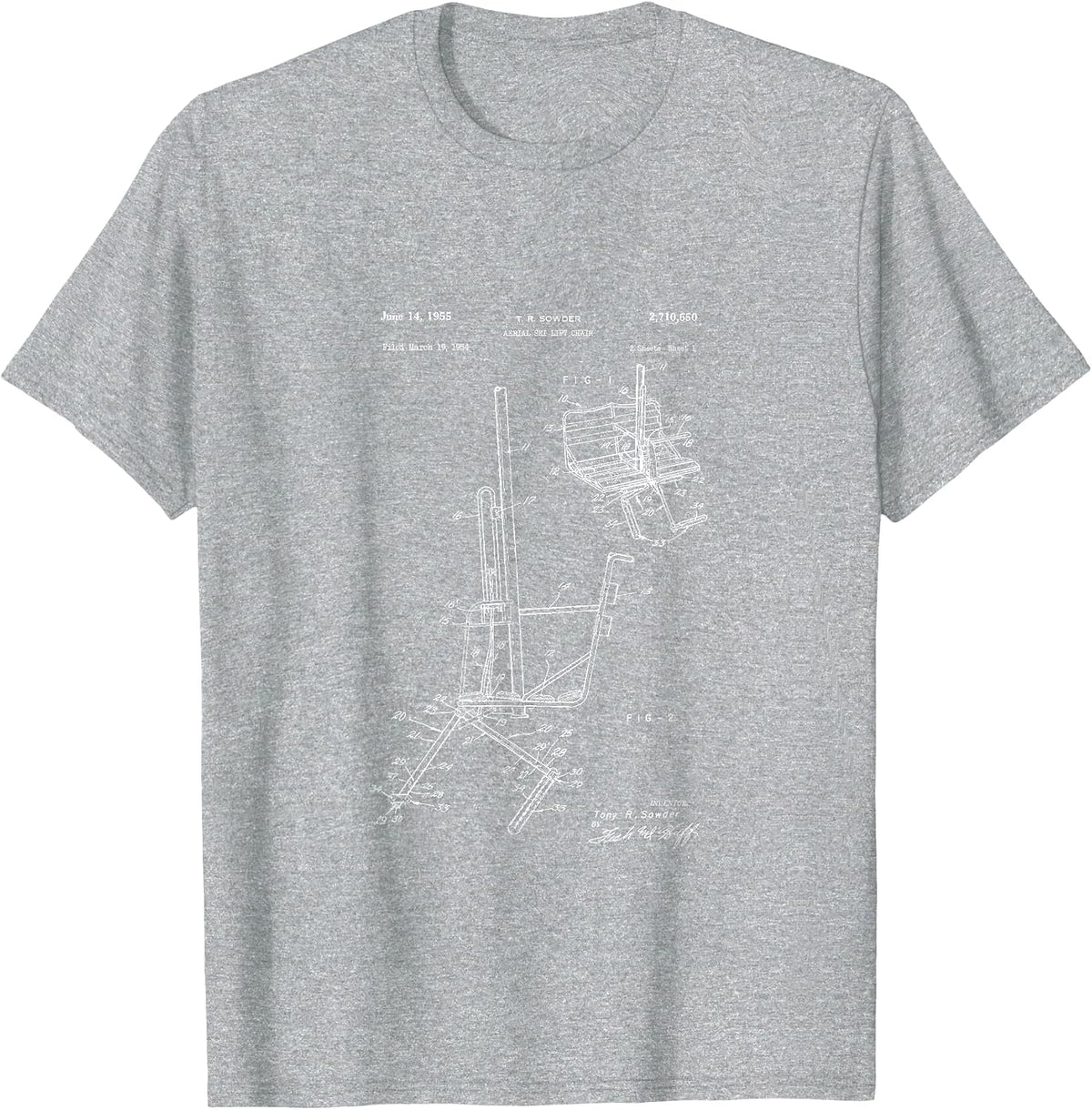 Schematic of Ski Lift Chair T-Shirt - Heather Grey
