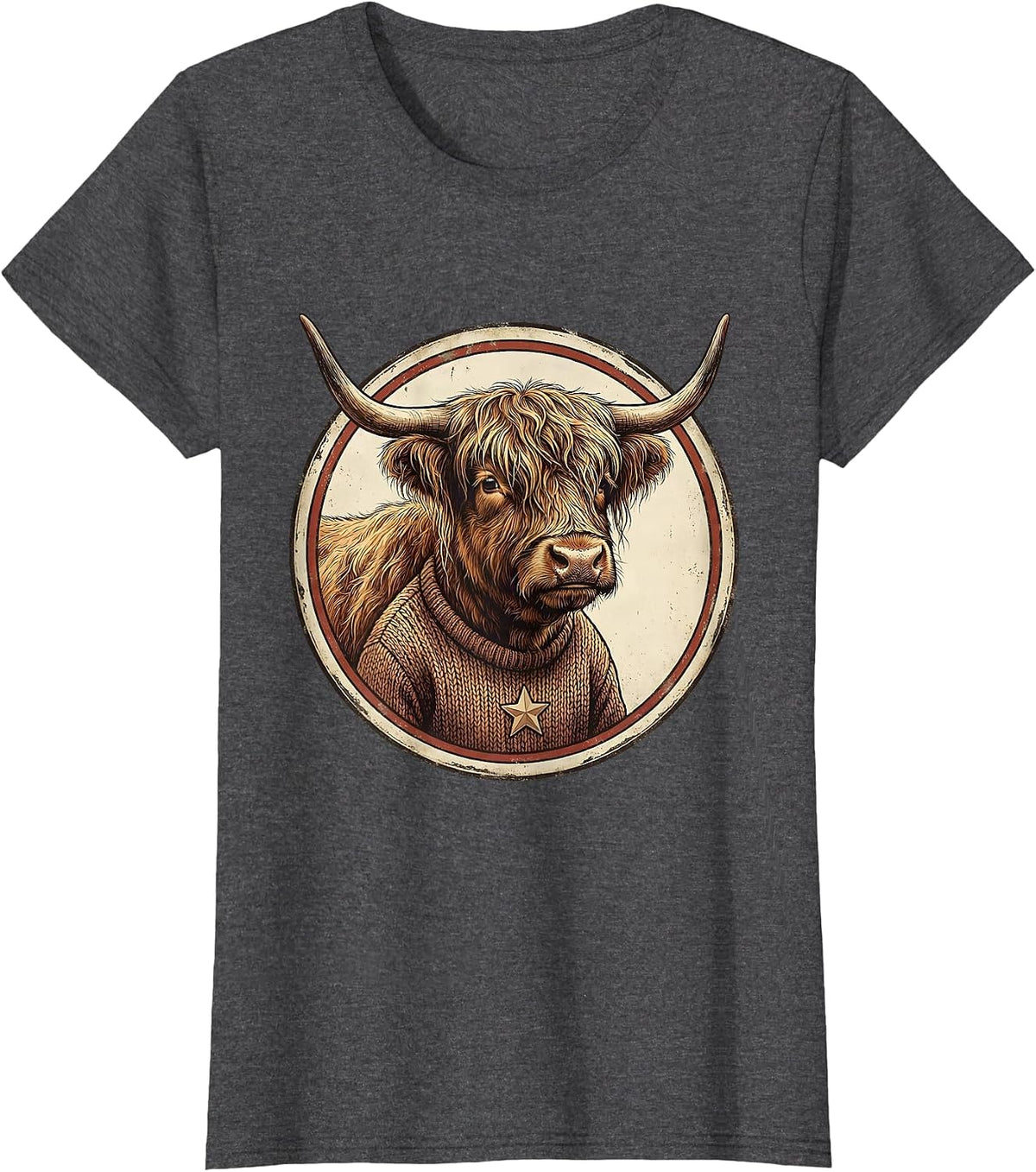 Women's Sealed Highland Cow Vintage Farm Humor Christmas T-Shirt - Dark Heather Grey