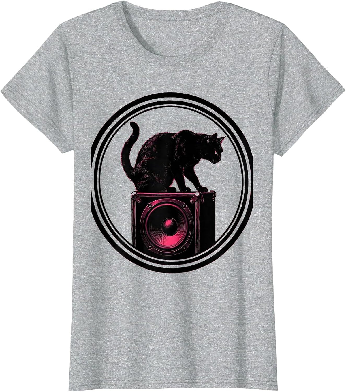 Black Cat Rock Speaker Cabinet Graphic Tee T-Shirt - Heather Grey
