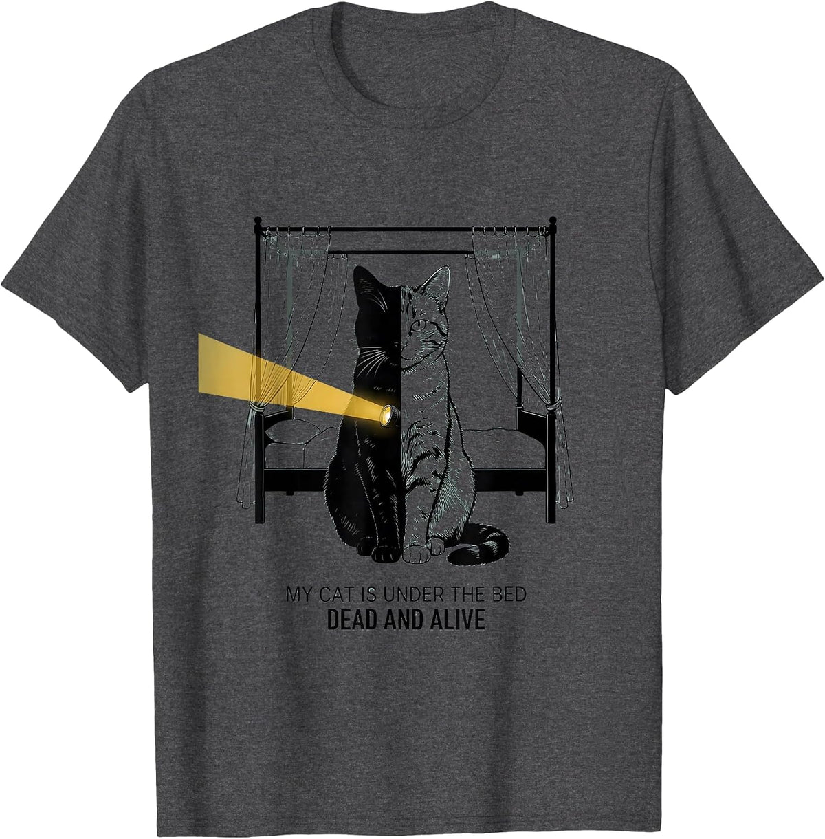 My Cat Is Under The Bed, Dead And Alive Quantum Physics T-Shirt - Dark Heather Grey