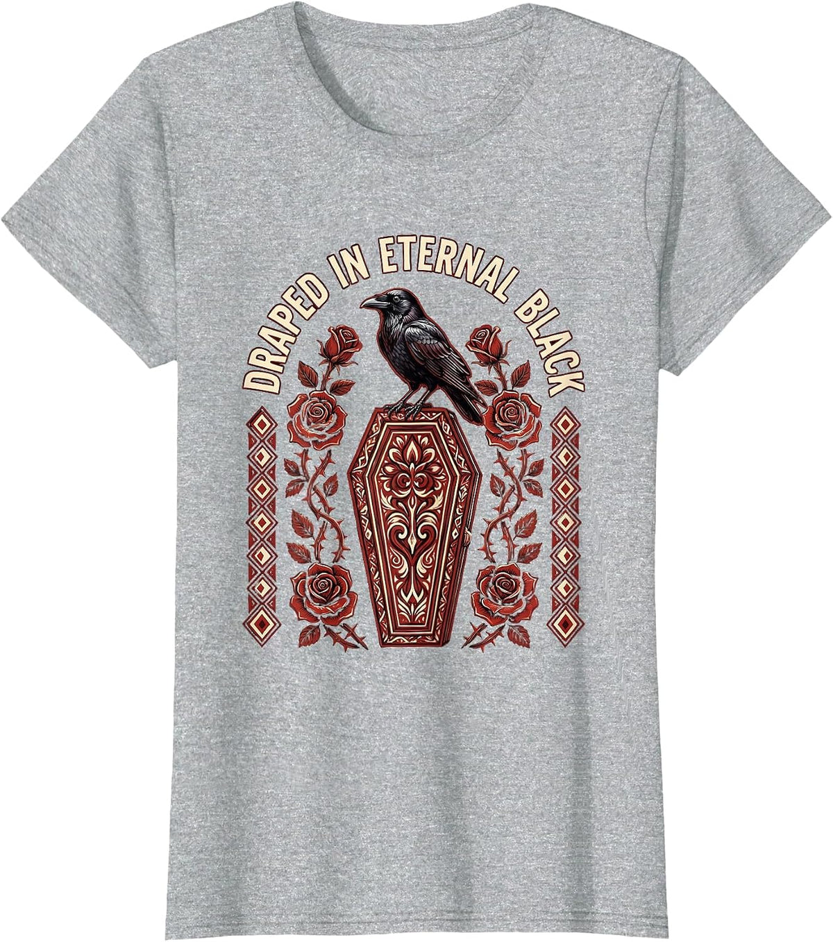 Draped in Eternal Black Goth Dark Aesthetic Design T-Shirt - Heather Grey