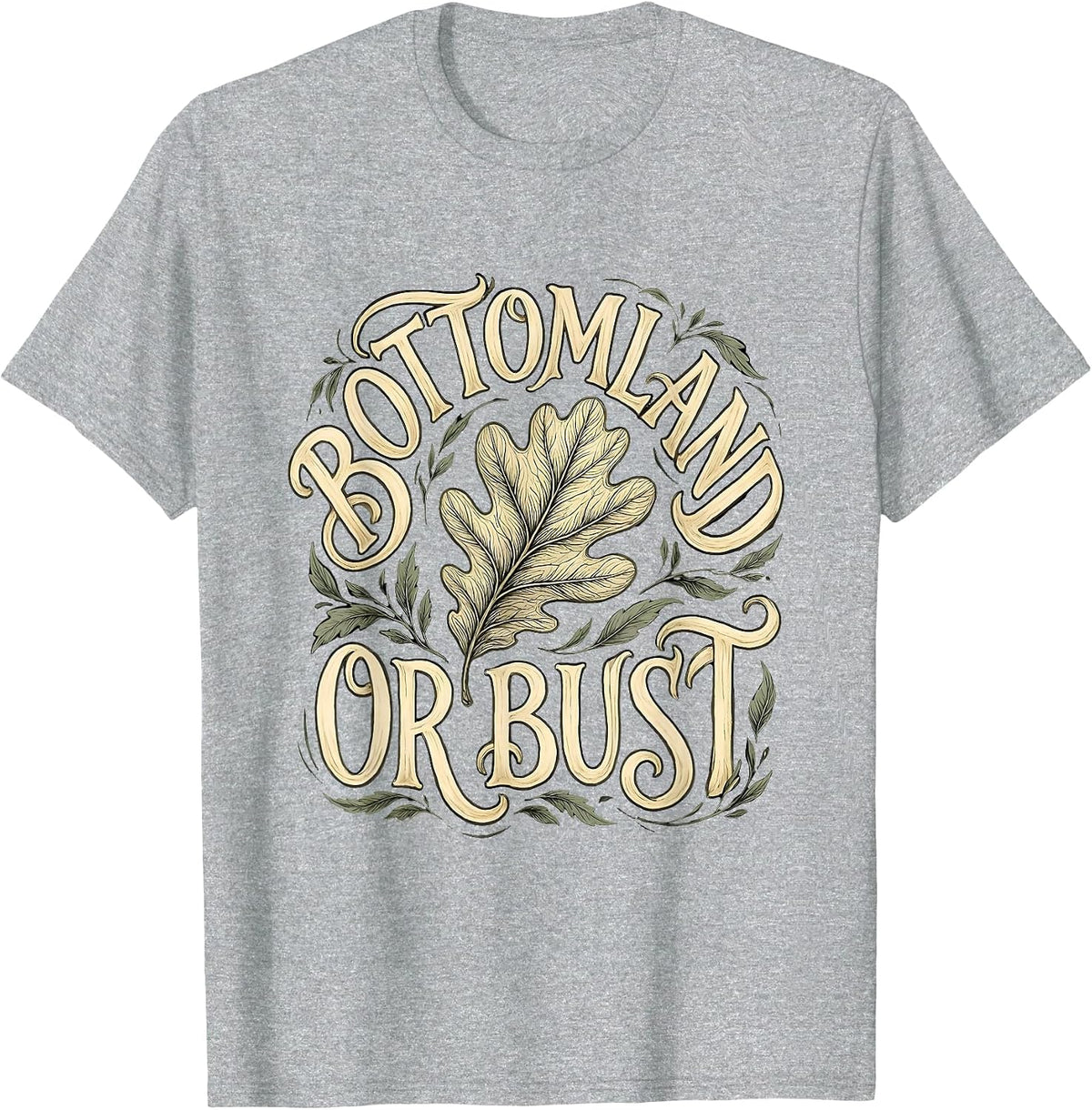 Men's Bottomland or Bust Camo Hunting Design T-Shirt - Heather Grey