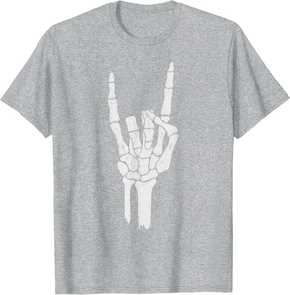 Skeleton Hand Shirt | Devil Horns Rock Hand Gesture Tee T-Shirt - Heather Grey