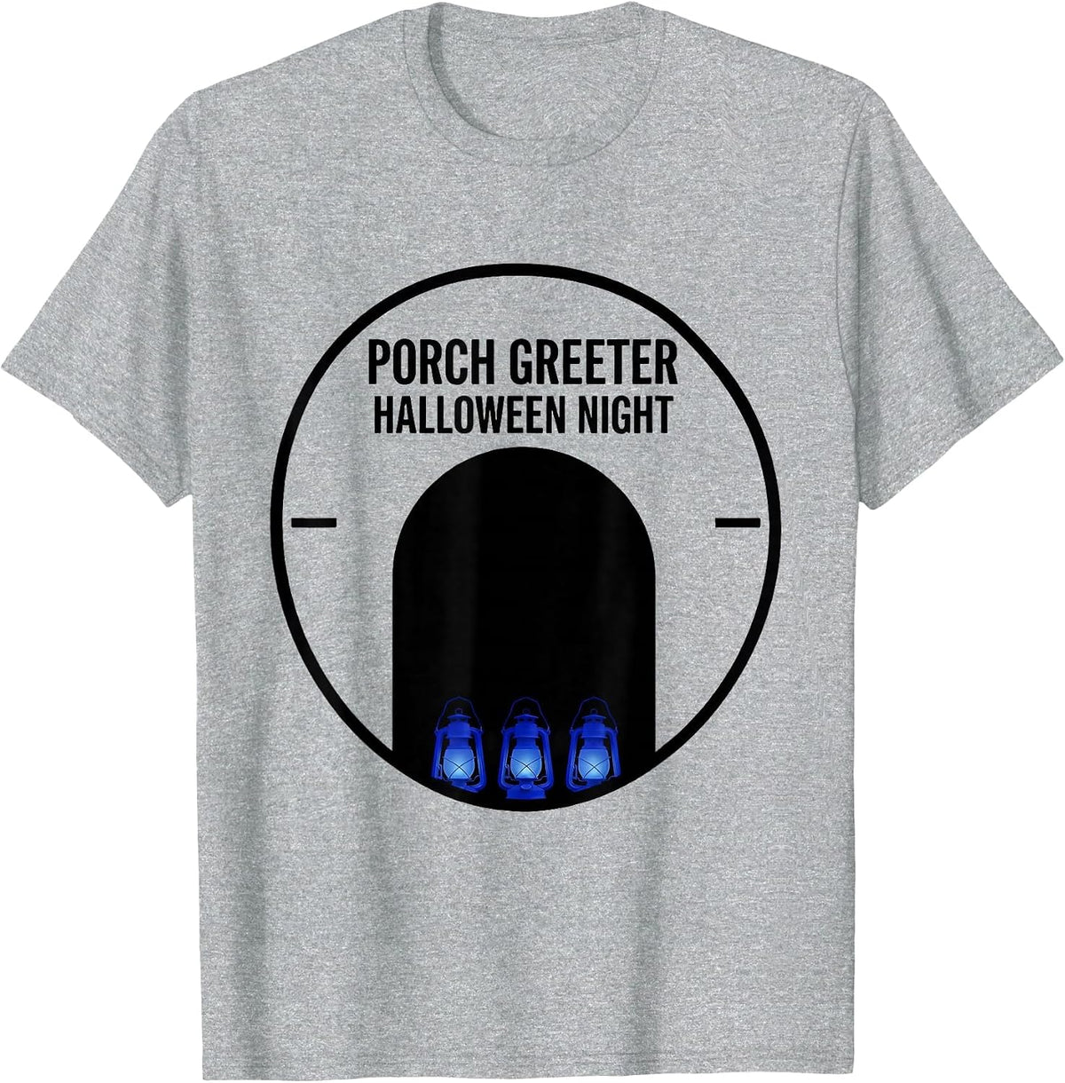 Men's Porch Greeter Halloween Night Christian Faith Over Fear T-Shirt - Heather Grey