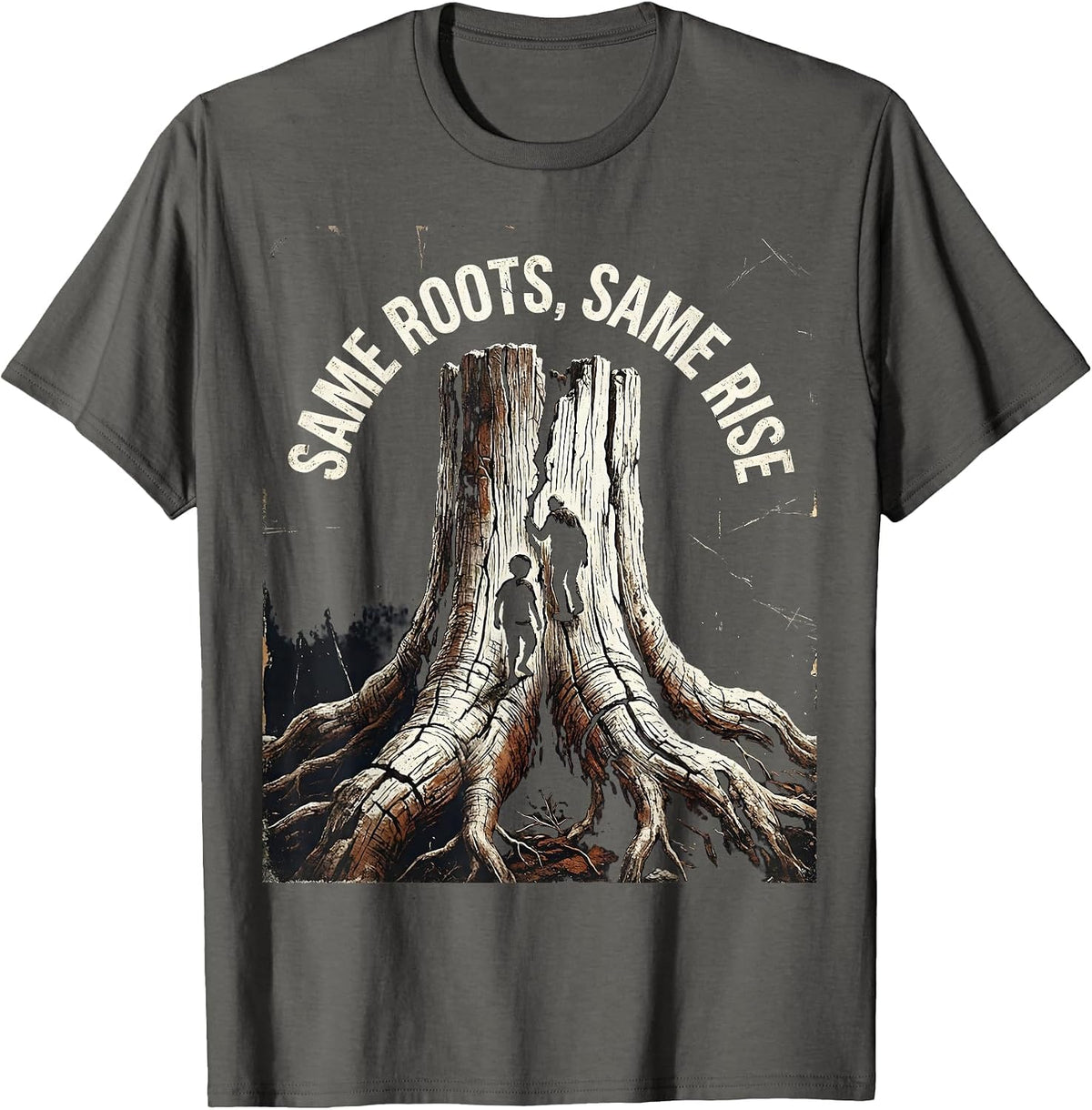 Men's Same Roots Same Rise Distressed Family Reunion Matching T-Shirt - Asphalt Grey