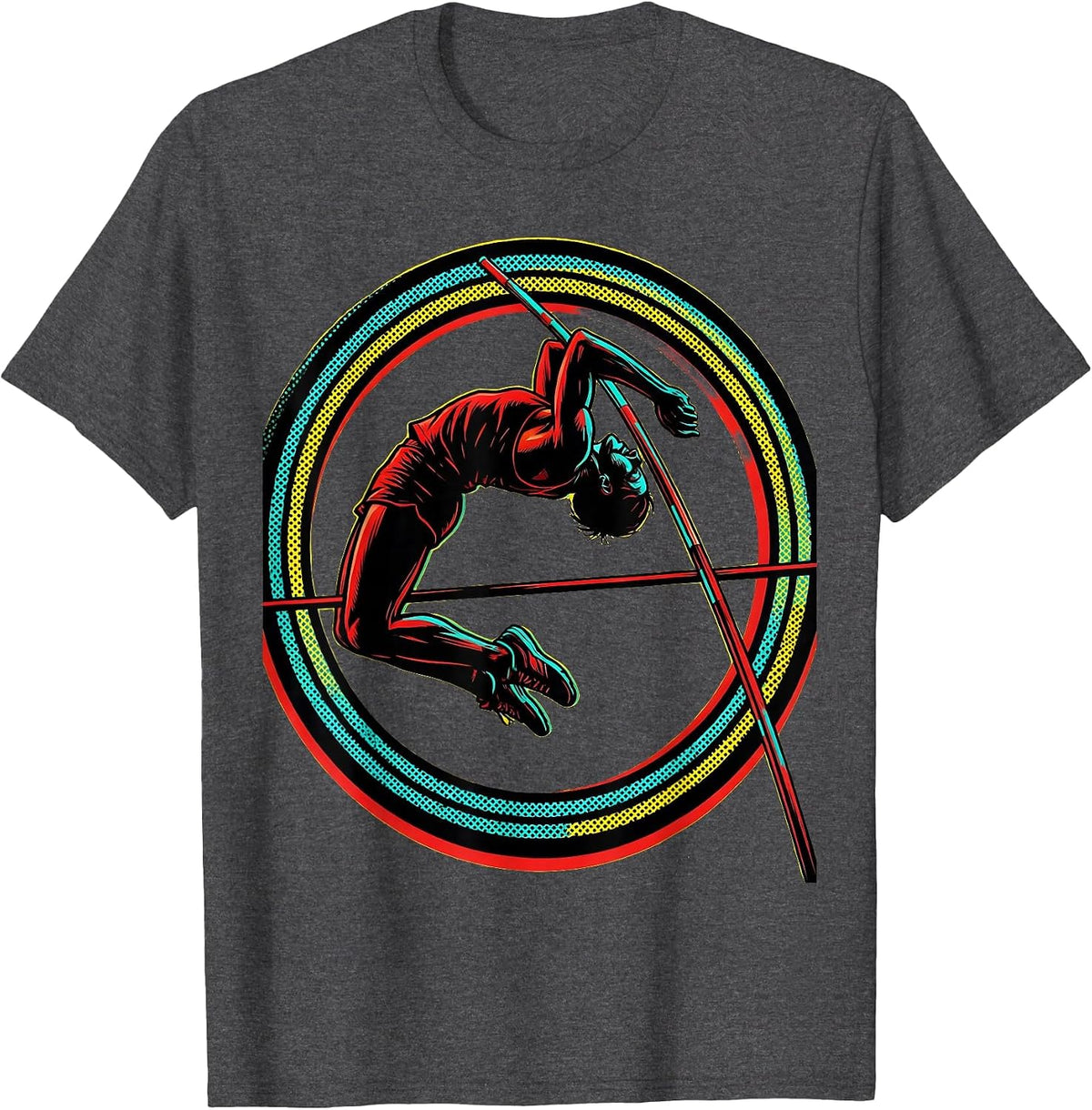 Pole Vaulter Arching Over Bar Graphic T-Shirt - Dark Heather Grey