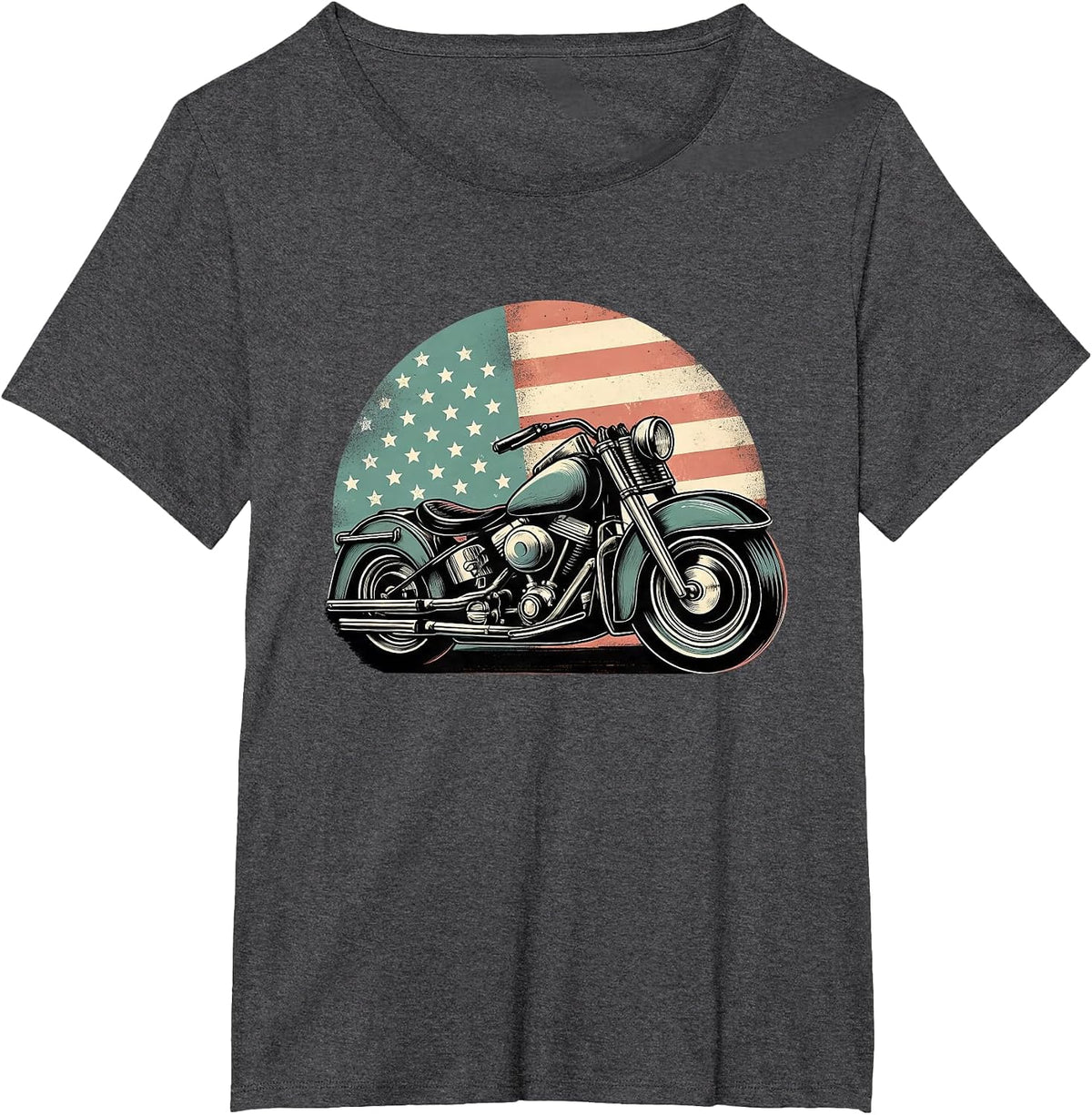 Motorcycle US American Flag Biker Motorbike Patriotic T-Shirt - Dark Heather Grey