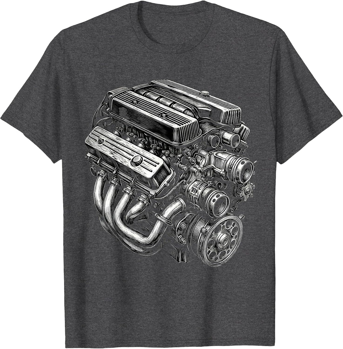 Vintage Engine Block Chrome Classic Car Mechanic T-Shirt - Dark Heather Grey