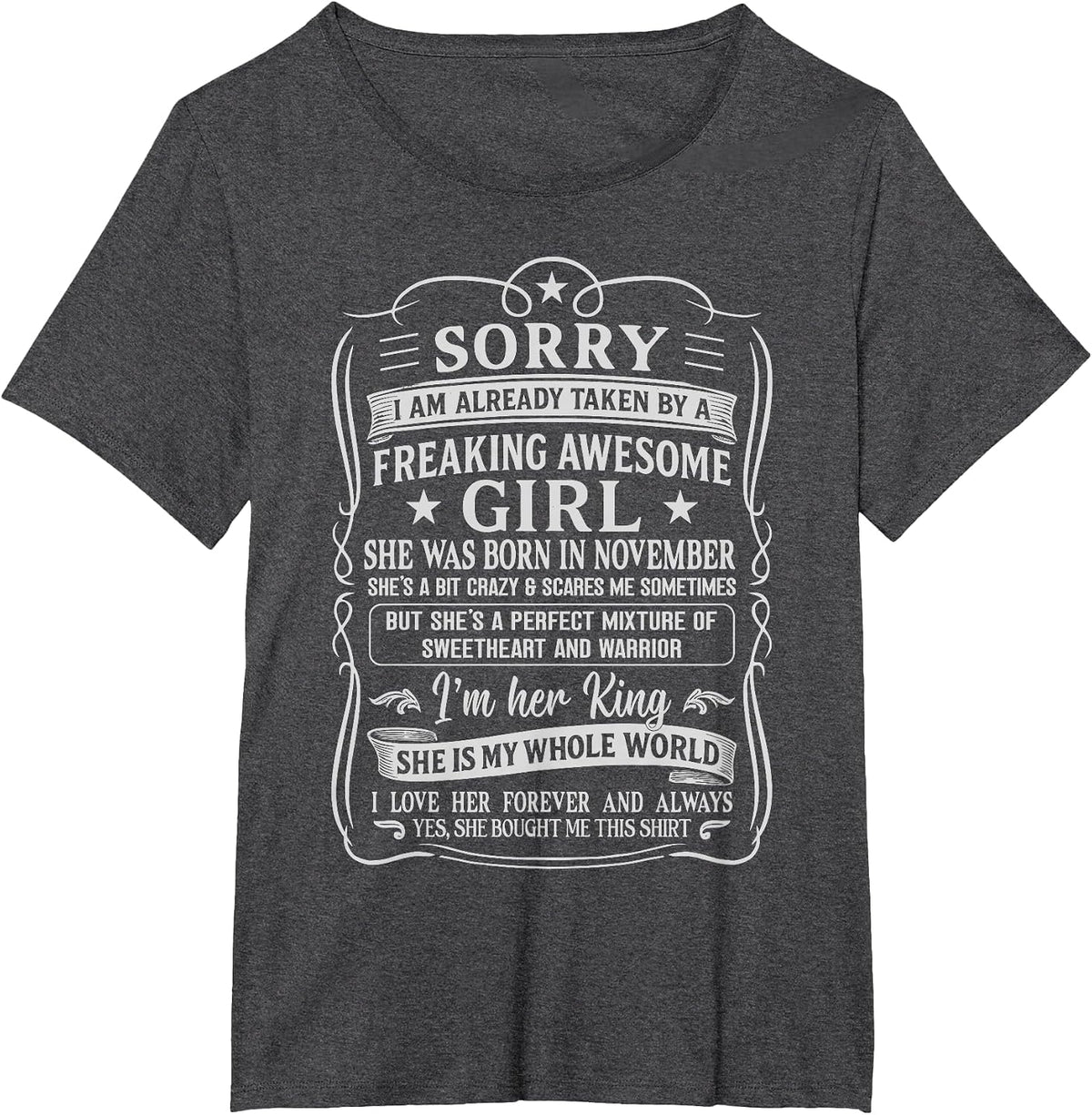 I Am Already Taken by Freaking Awesome Girl Born in November T-Shirt - Dark Heather Grey