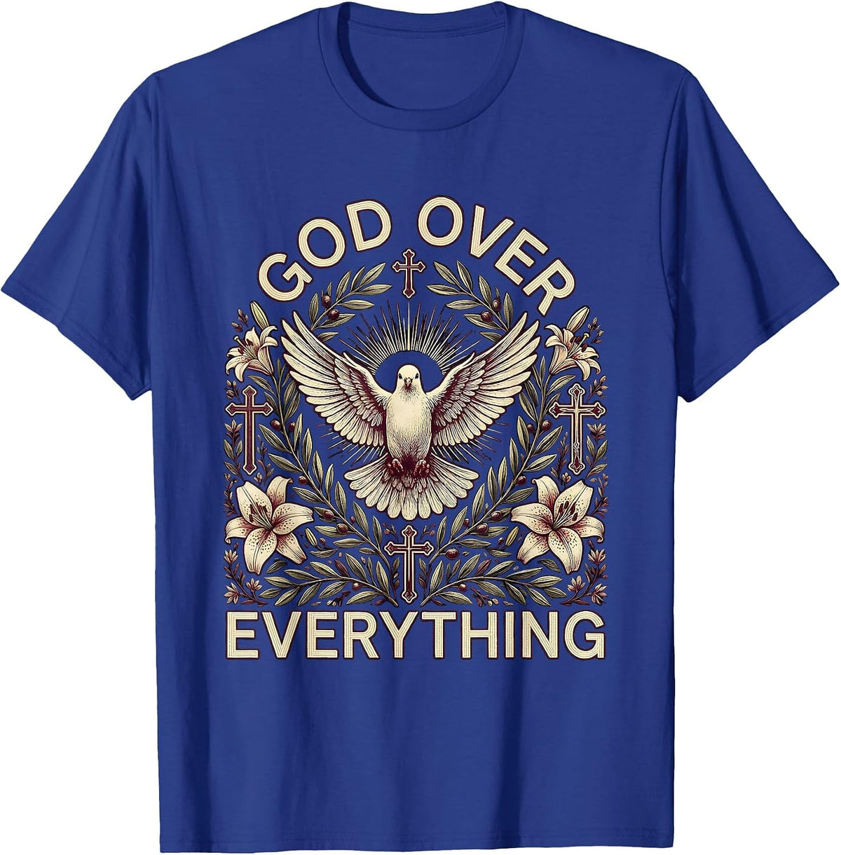 Men's Faith Over Fear God Over Everything Design T-Shirt - Royal Blue