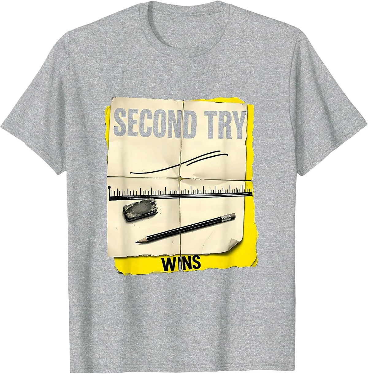 Men's Second Try Wins Growth Mindset Teacher Classroom Motivation T-Shirt - Heather Grey