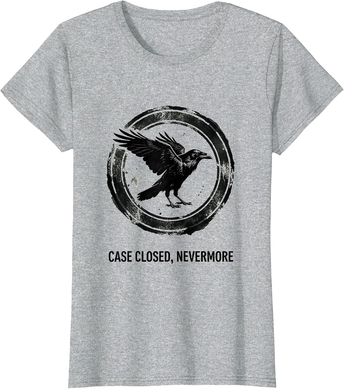 Case Closed Nevermore Gothic Edgar Allan Poe Raven Stamp T-Shirt - Heather Grey