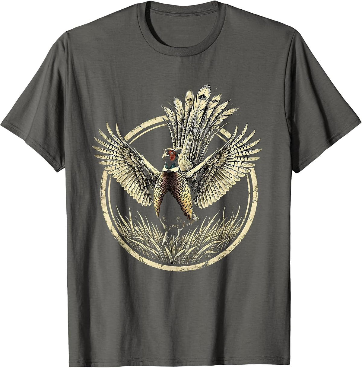 Pheasant Flush Hunting Graphic Design T-Shirt - Asphalt Grey