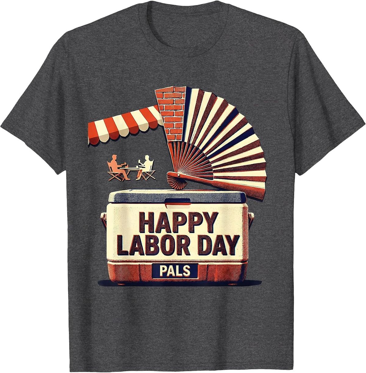 Men's Happy Labor Day, Pals Risograph Picnic Holiday Celebration T-Shirt - Dark Heather Grey