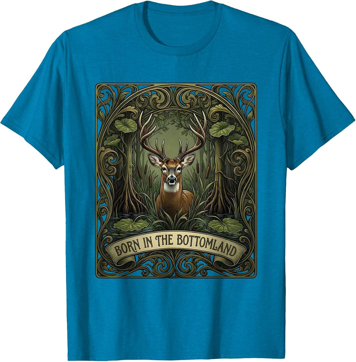 Born in the Bottomland Camo Hunting Design T-Shirt - Sapphire Blue
