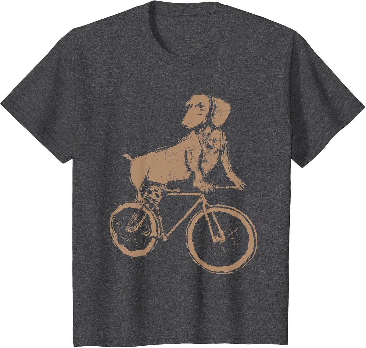 Dachshund on a Bicycle - Dachshund Riding A Bicycle T-Shirt - Dark Heather Grey