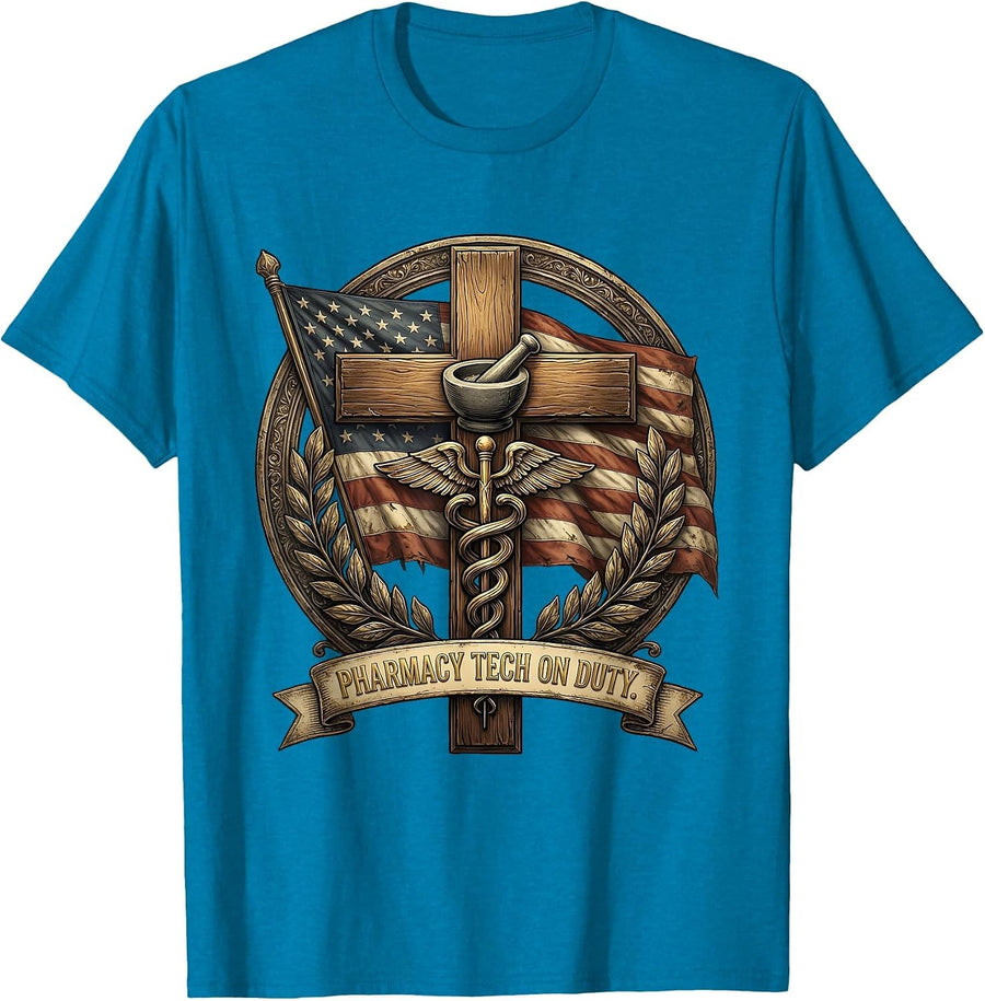 Pharmacy Tech On Duty Pharmacy Technician Design T-Shirt - Sapphire Blue