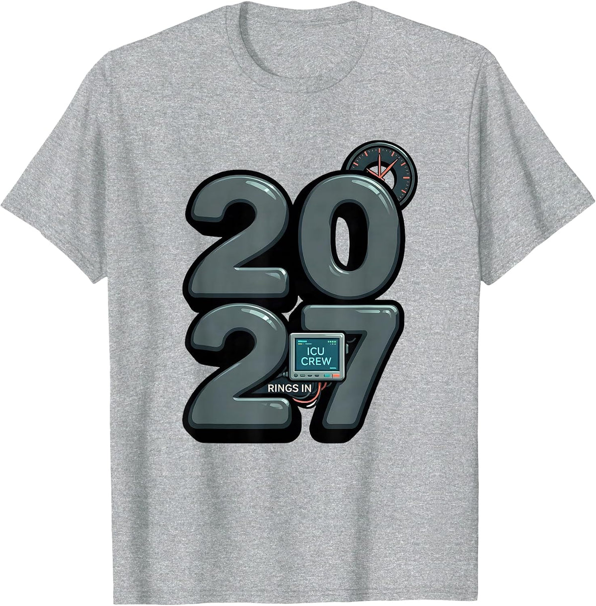 Men's ICU Crew Rings In 2027 Funny Nurse Crew New Years Eve Party T-Shirt - Heather Grey