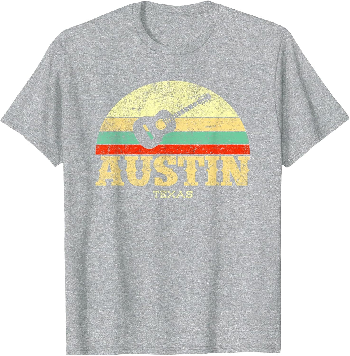 Retro Austin Texas Guitar Shirt Vintage Lone Star State Tee T-Shirt - Heather Grey