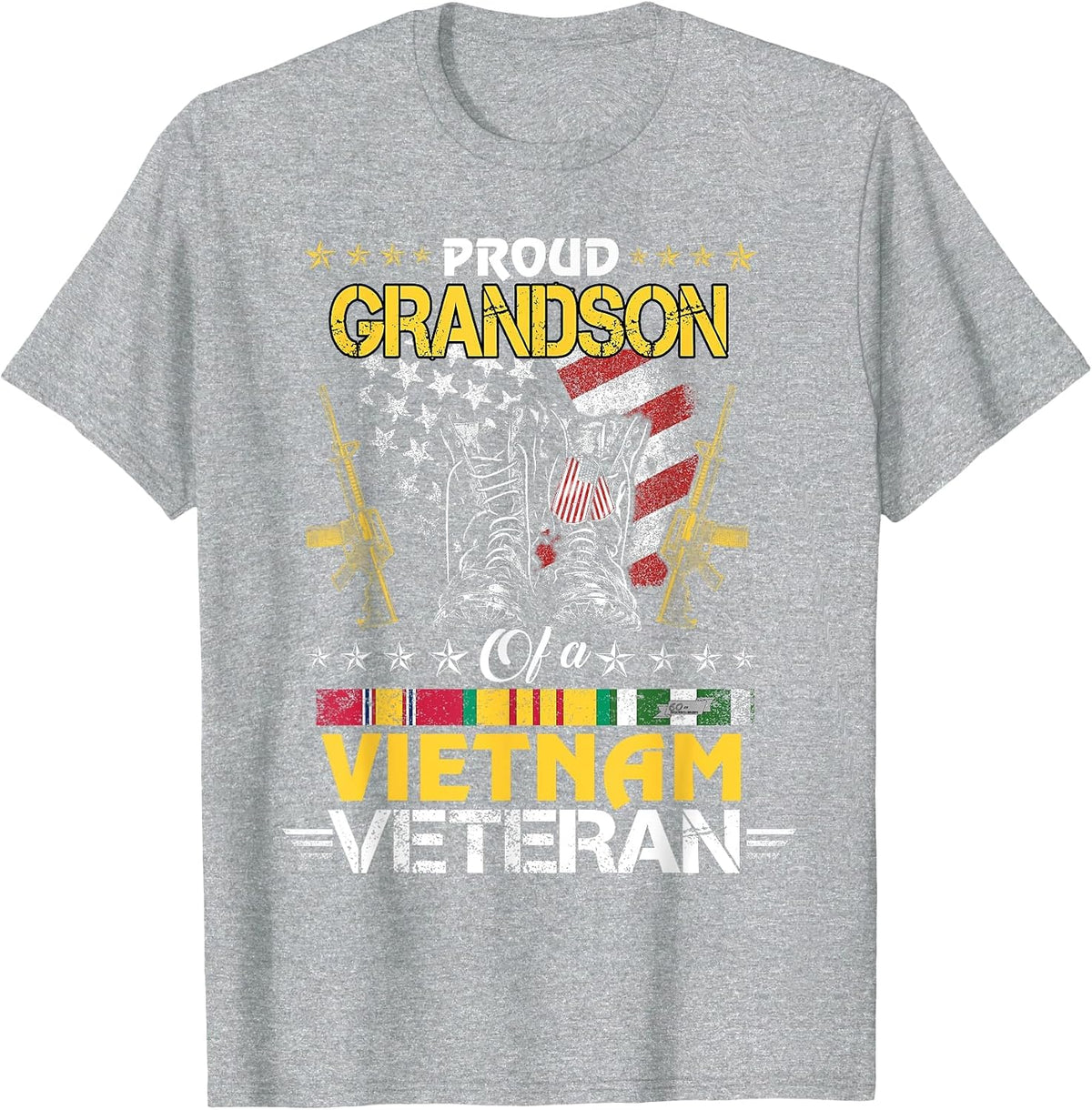 Proud Grandson of A Vietnam Veteran My Grandpa is A Veteran T-Shirt - Heather Grey
