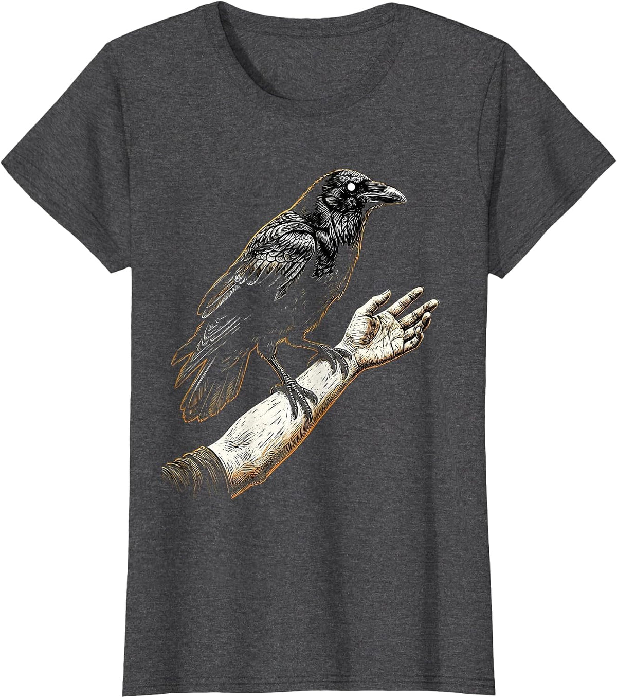 Women's Crow Perched on Outstretched Hand Illustration T-Shirt - Dark Heather Grey