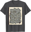 Men's Stamp Passport Page Crosshatch Etching Travel Drinking Team T-Shirt - Dark Heather Grey
