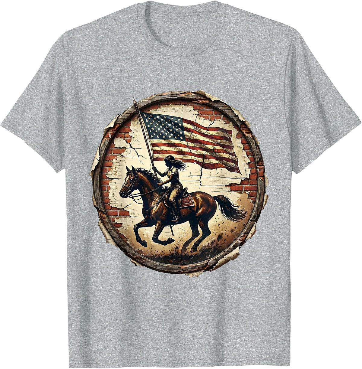 Men's Patriotic Horseback Rider American Flag Design T-Shirt - Heather Grey