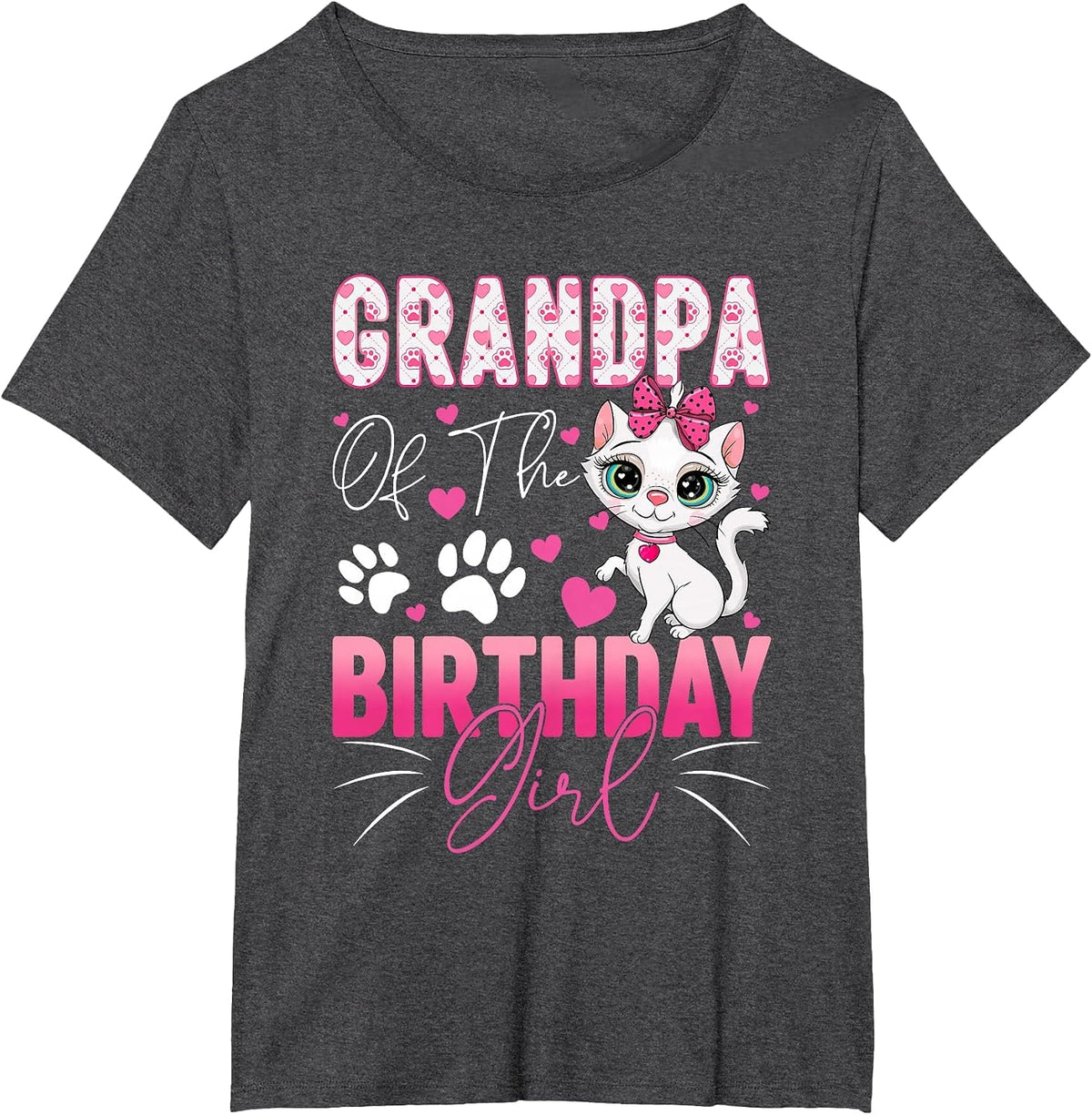Grandpa of The Birthday Girl Cat Kitty Family Matching T-Shirt - Dark Heather Grey