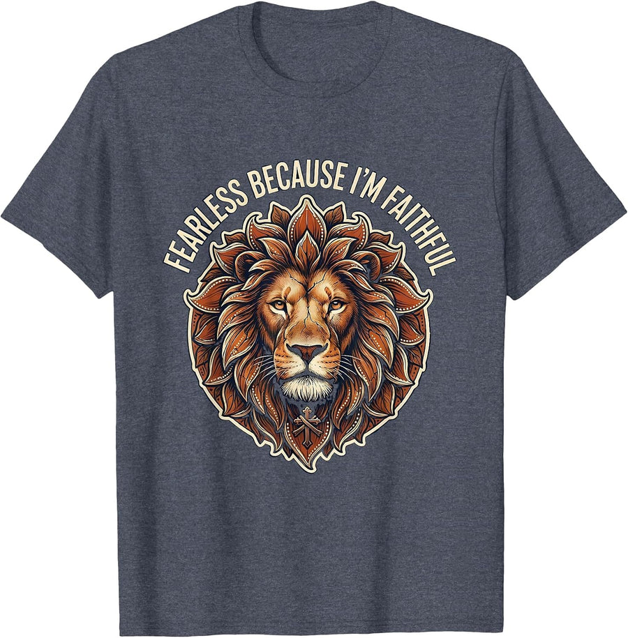 Fearless Because I'm Faithful Faith Over Fear Design T-Shirt - Heather Blue
