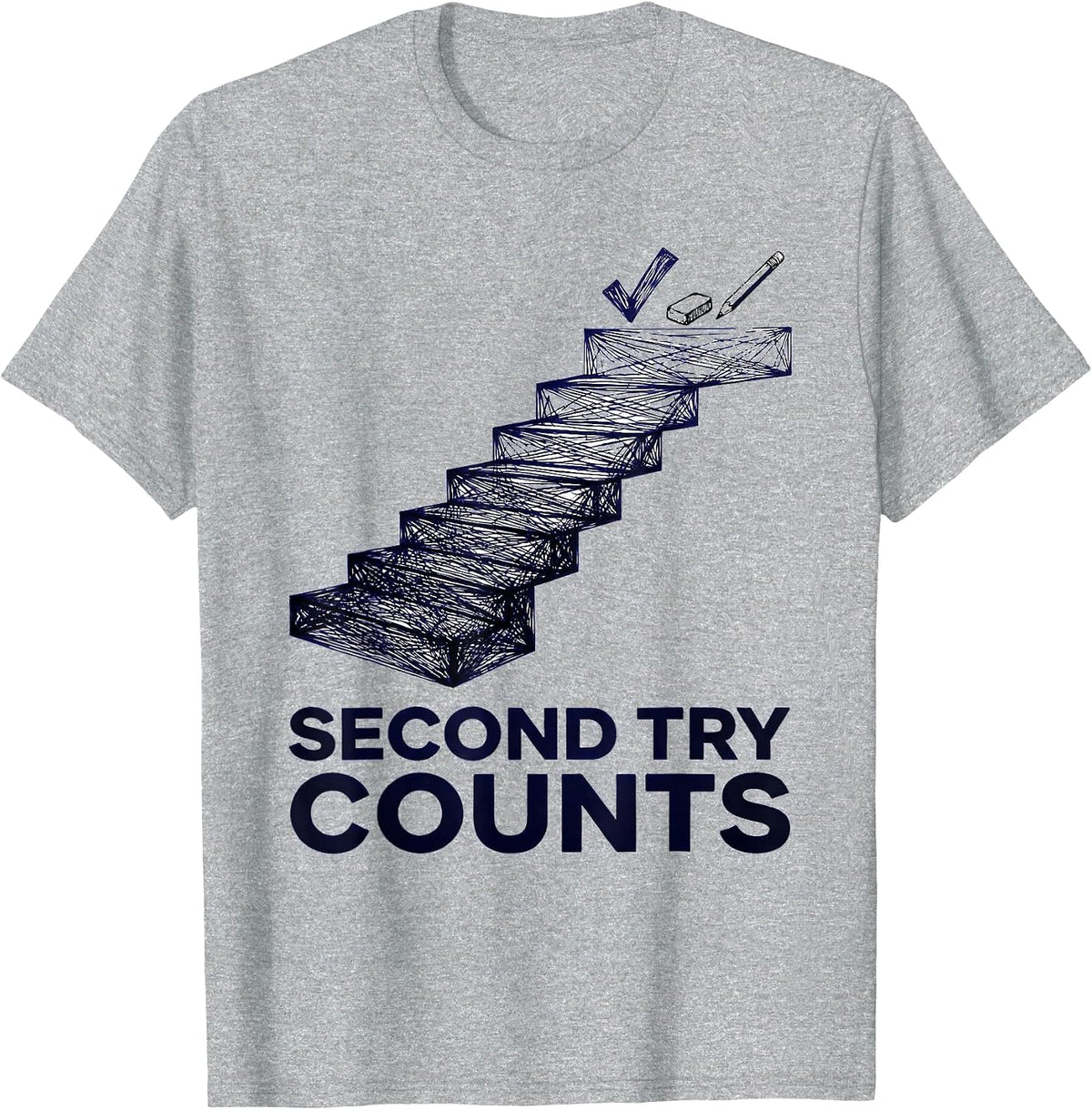 Men's Second Try Counts Growth Mindset Teacher Motivational T-Shirt - Heather Grey