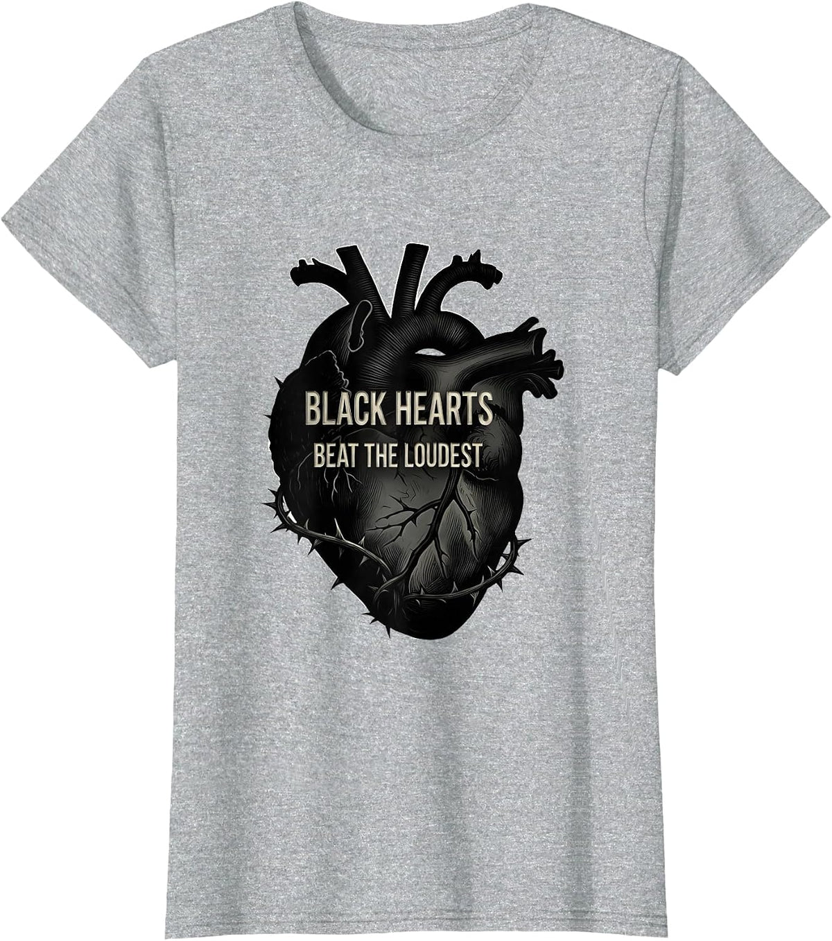 Black Hearts Beat the Loudest Goth Design T-Shirt - Heather Grey