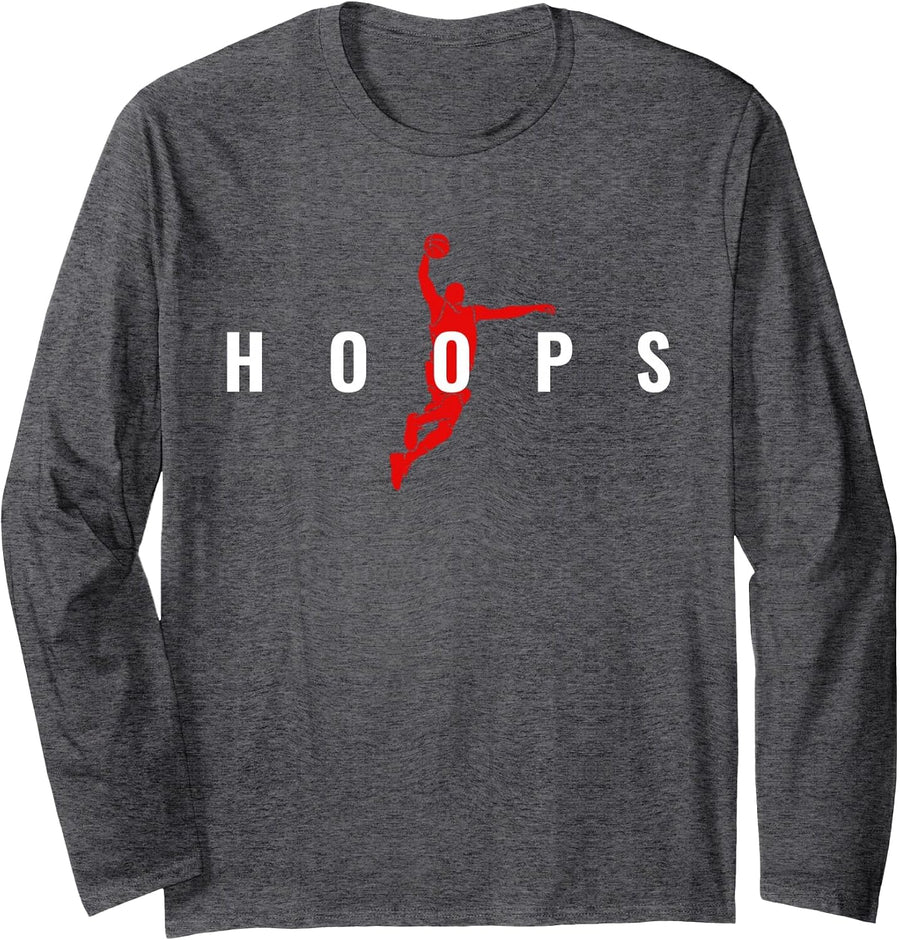 Hoops - Basketball Long Sleeve T-Shirt - Adult Unisex Dark Heather Grey