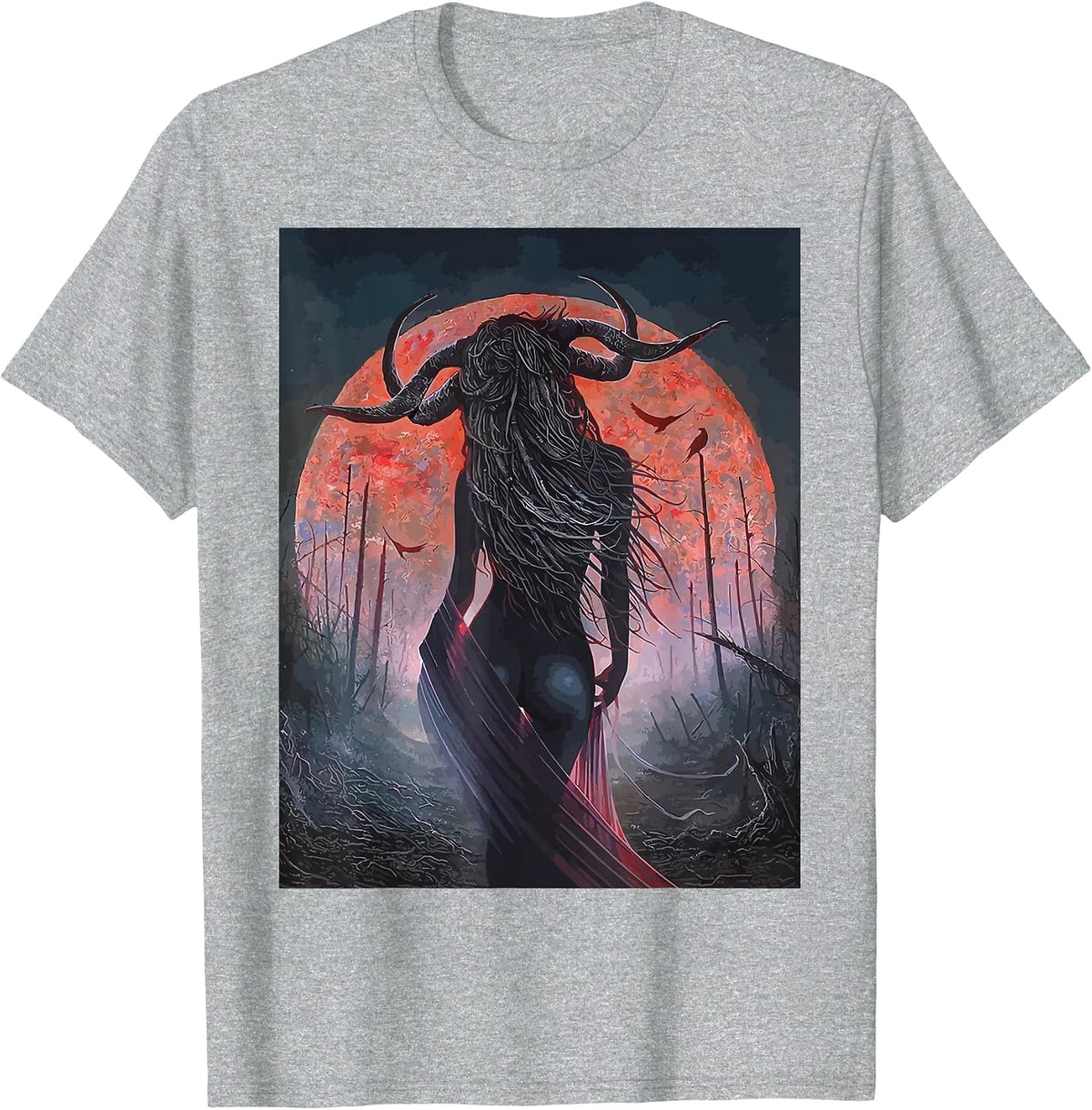 Horror Art Goth Girl Succubus Psychobilly Punk Gothic T-Shirt - Heather Grey
