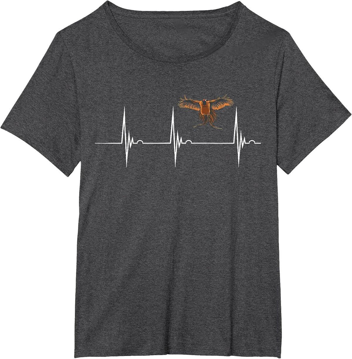 Pheasant Hunting Heartbeat EKG Pulse Pheasant Bird Hunter T-Shirt - Dark Heather Grey