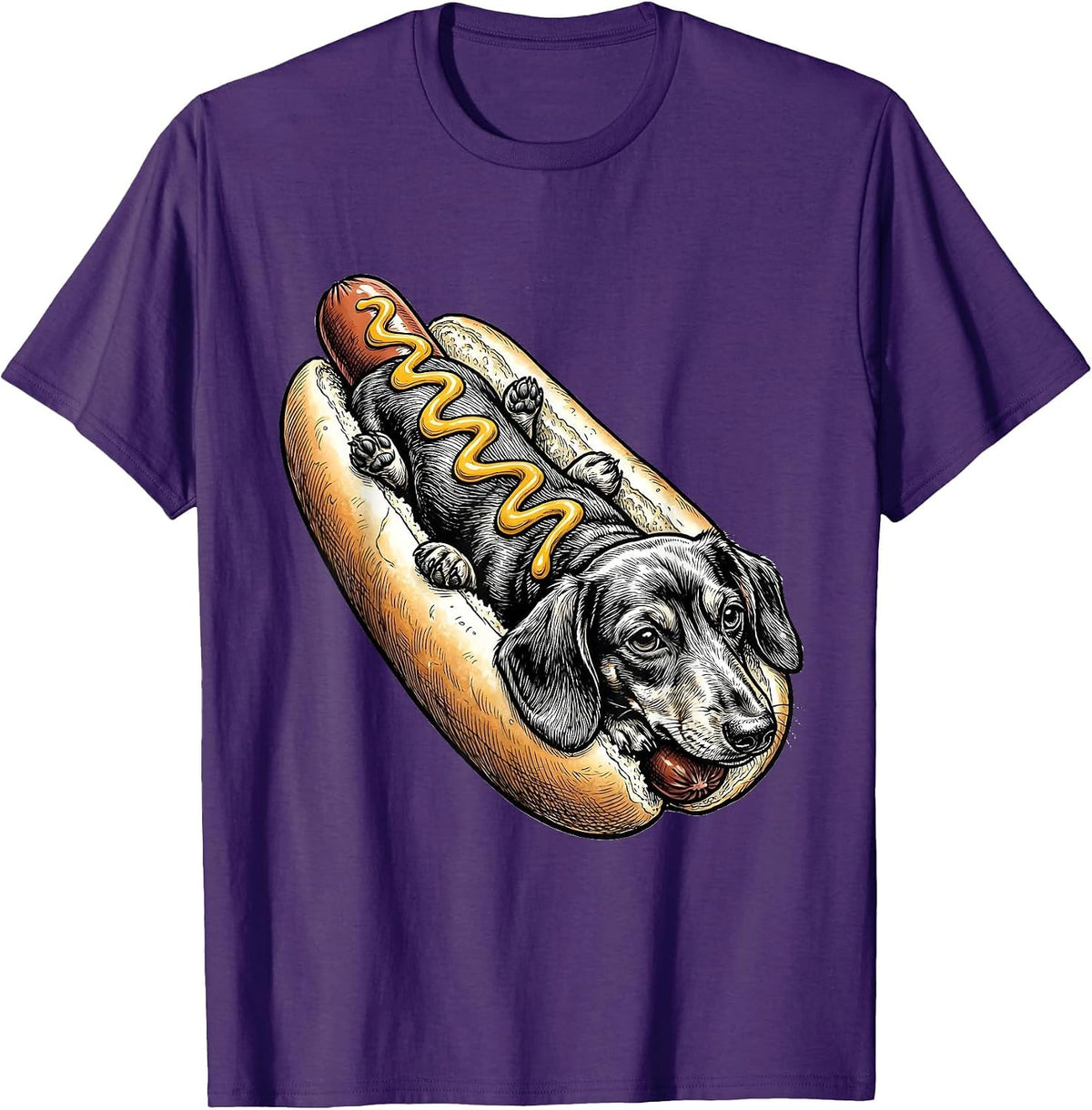 Dachshund Hot Dog Bun Funny Wiener Dog T-Shirt - Purple