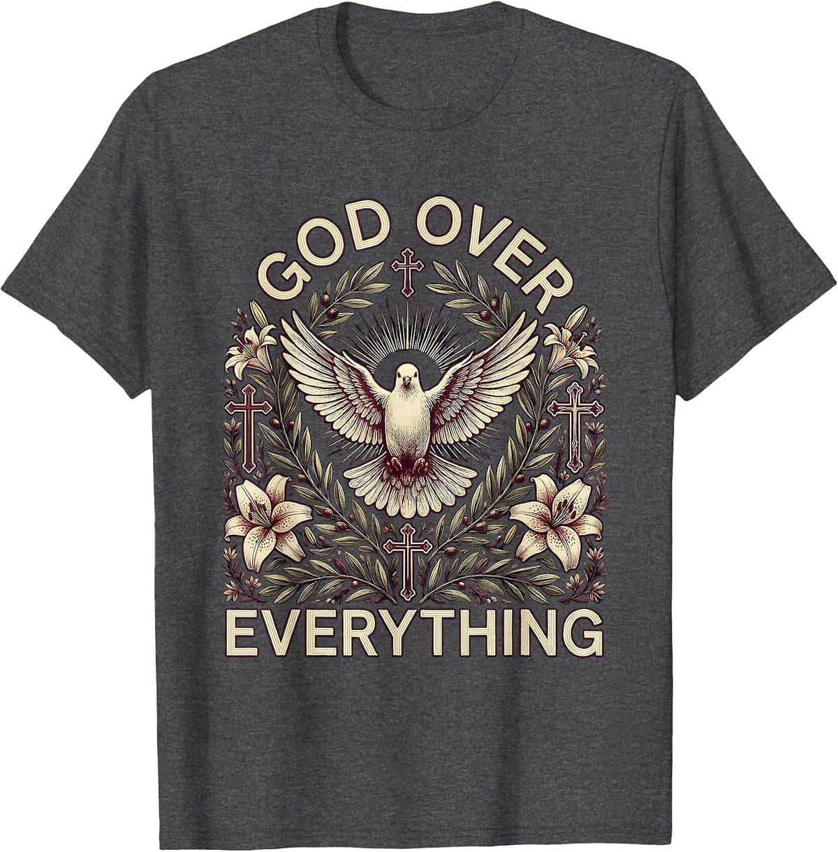 Men's Faith Over Fear God Over Everything Design T-Shirt - Dark Heather Grey