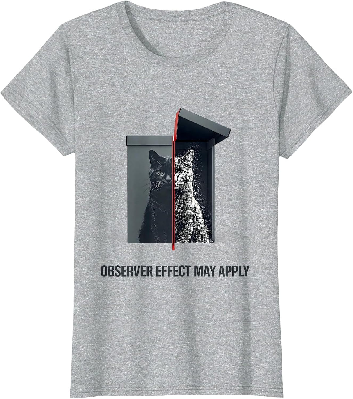 Observer Effect May Apply Funny Science Cat Teacher Student T-Shirt - Heather Grey