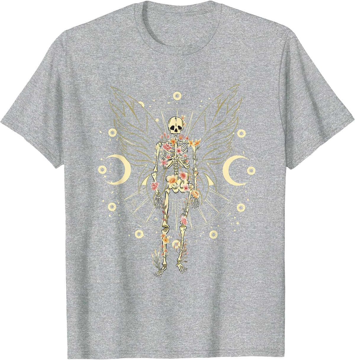 Fairy Grunge Fairycore Aesthetic Butterfly Skeleton Gothic T-Shirt - Heather Grey