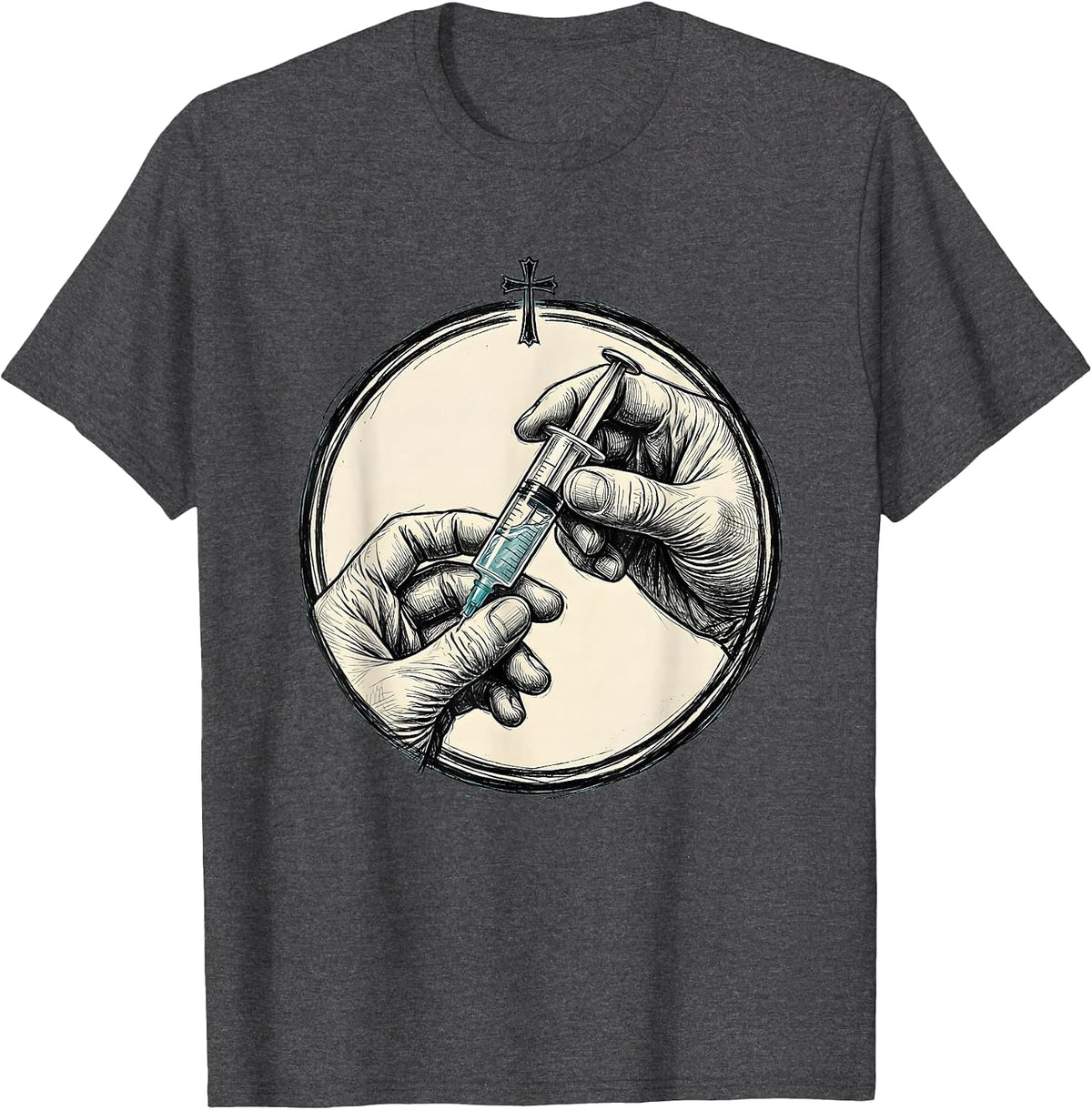 Pharmacy Technician Syringe Illustration Graphic T-Shirt - Dark Heather Grey