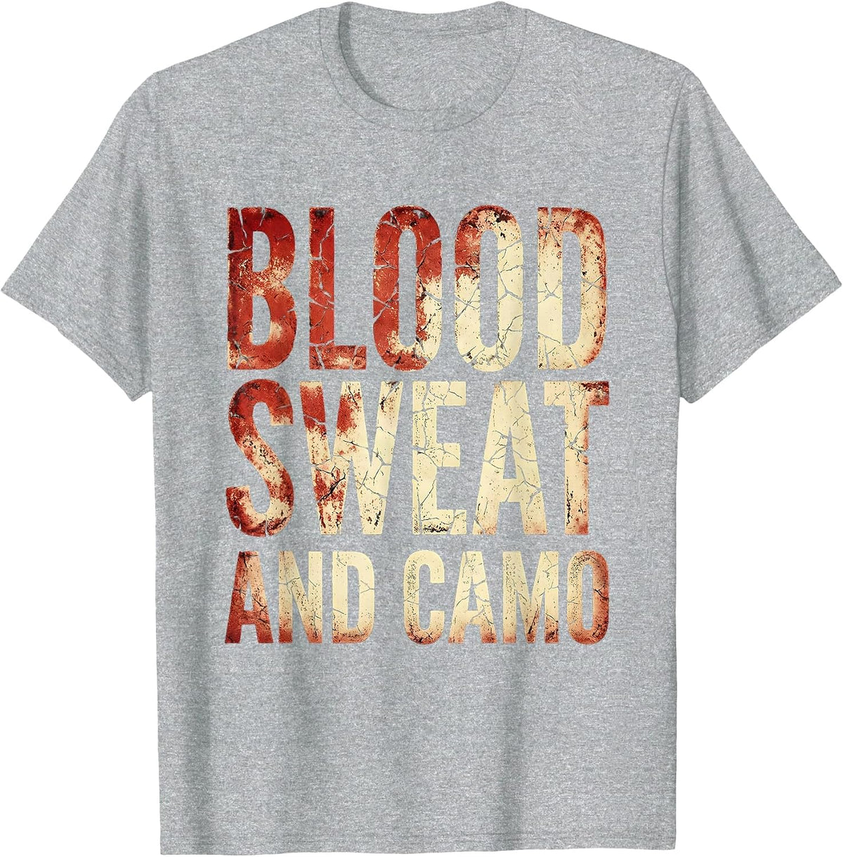 Men's Blood Sweat and Camo Hunting Design T-Shirt - Heather Grey